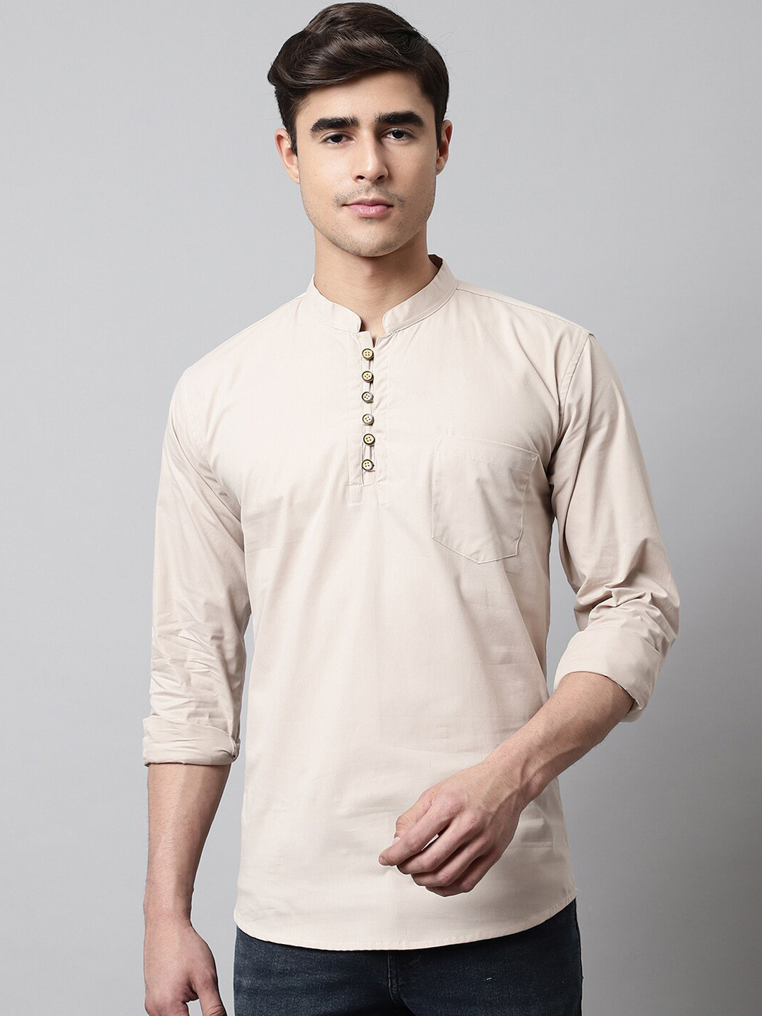 Majestic Man Mandarin Collar Pure Cotton Short Kurta
