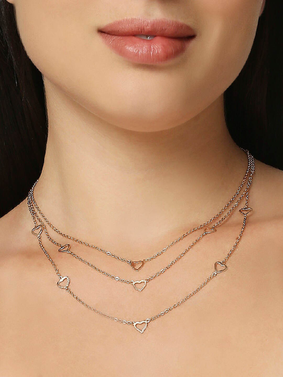 OOMPH Layered Multi-Strand Delicate Heart Fashion Necklace