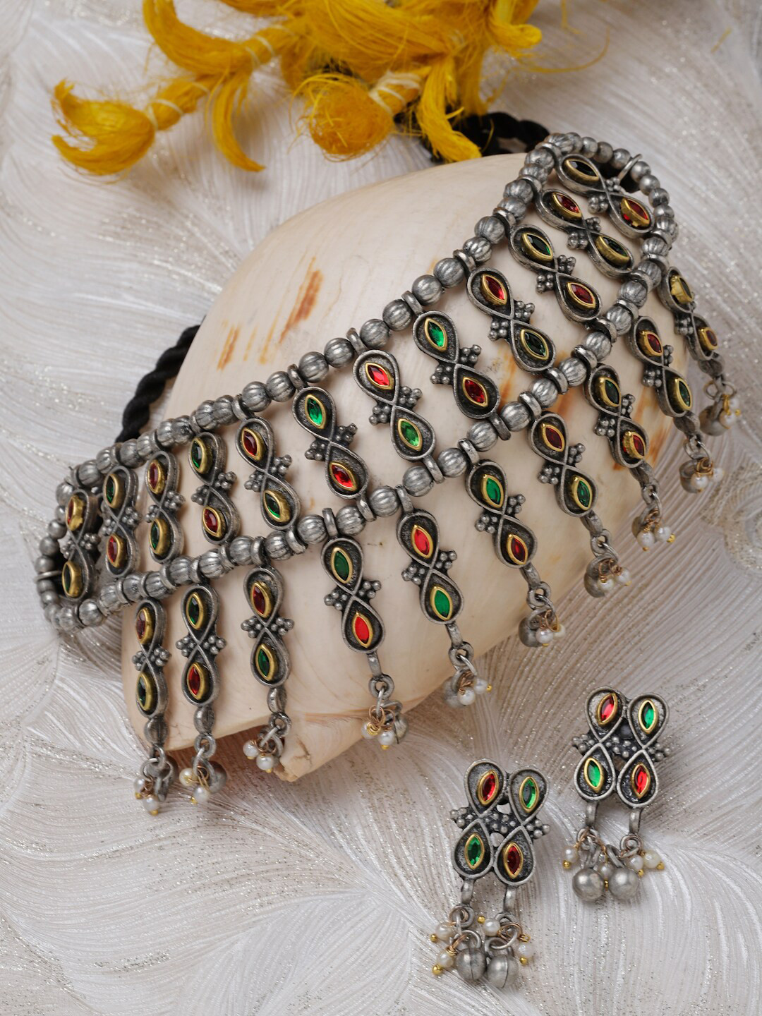 Moedbuille Silver-Plated Crystal & Artificial Beads Jewellery Set