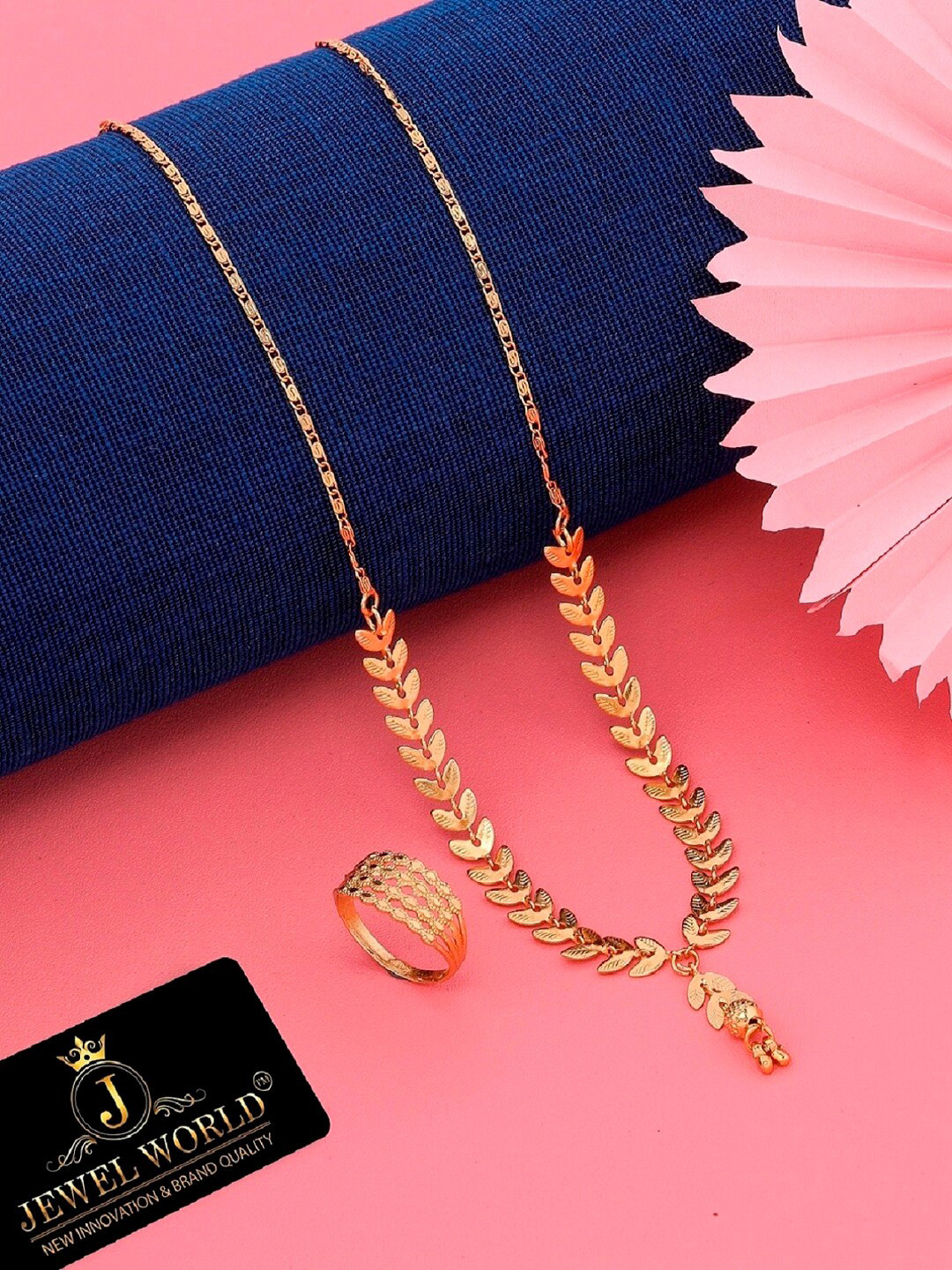 JEWEL WORLD Women Gold-Plated Necklace With Ring