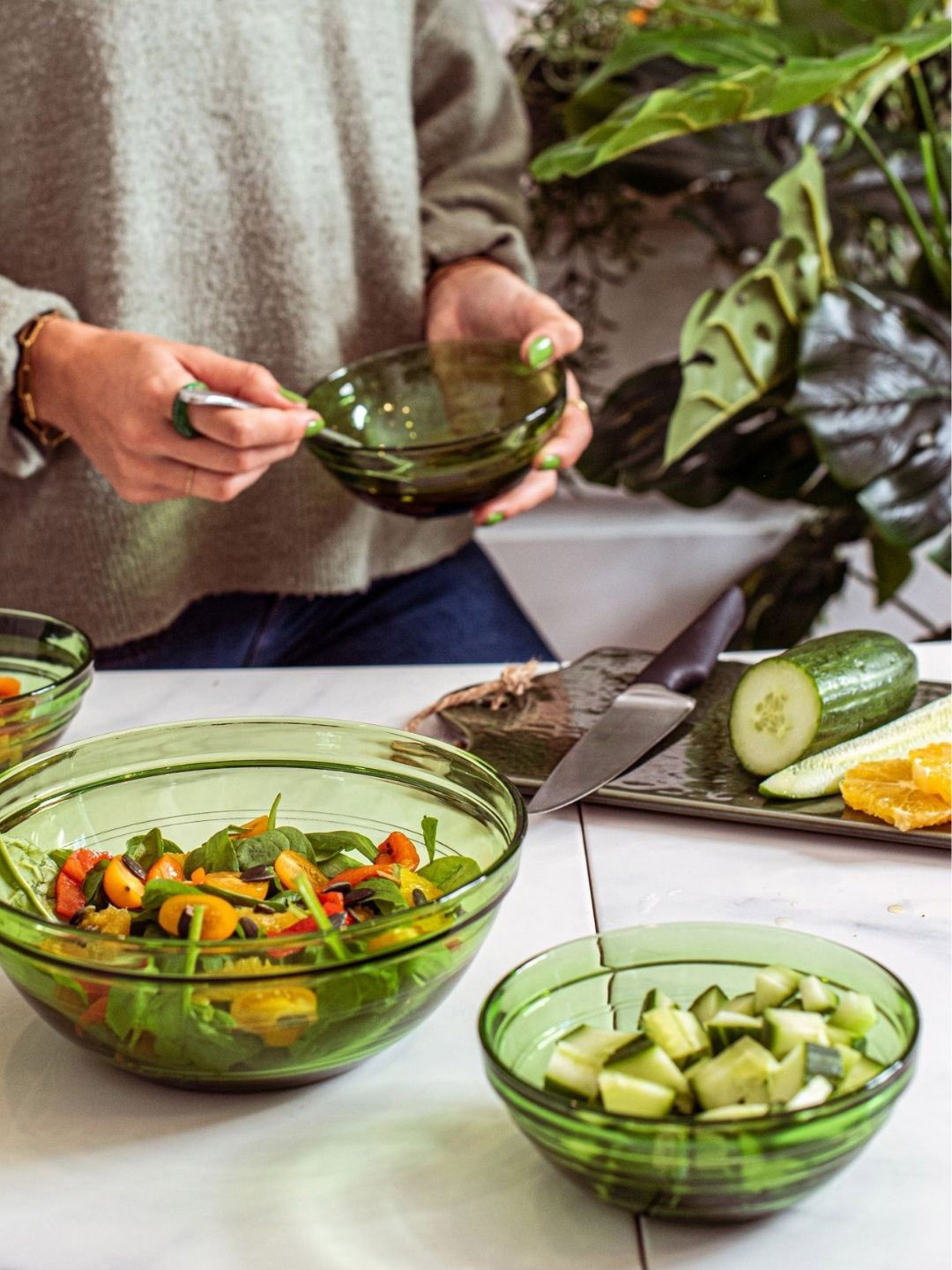 DURALEX Green 6 Pieces Glass Serving Bowls 500 ml  Each