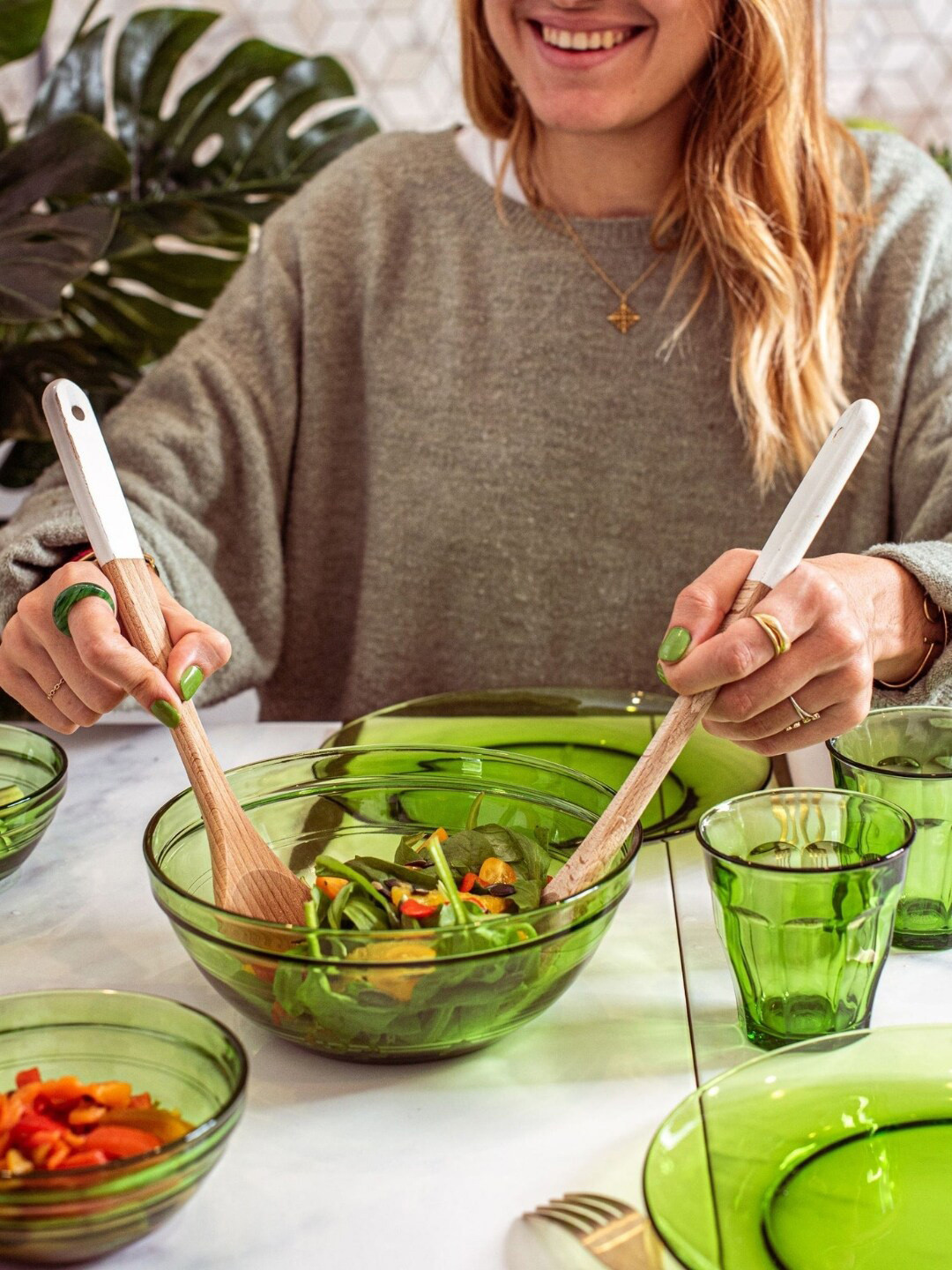 DURALEX Green 3 Pieces Glass Stackable Bowl - 970 ML Each