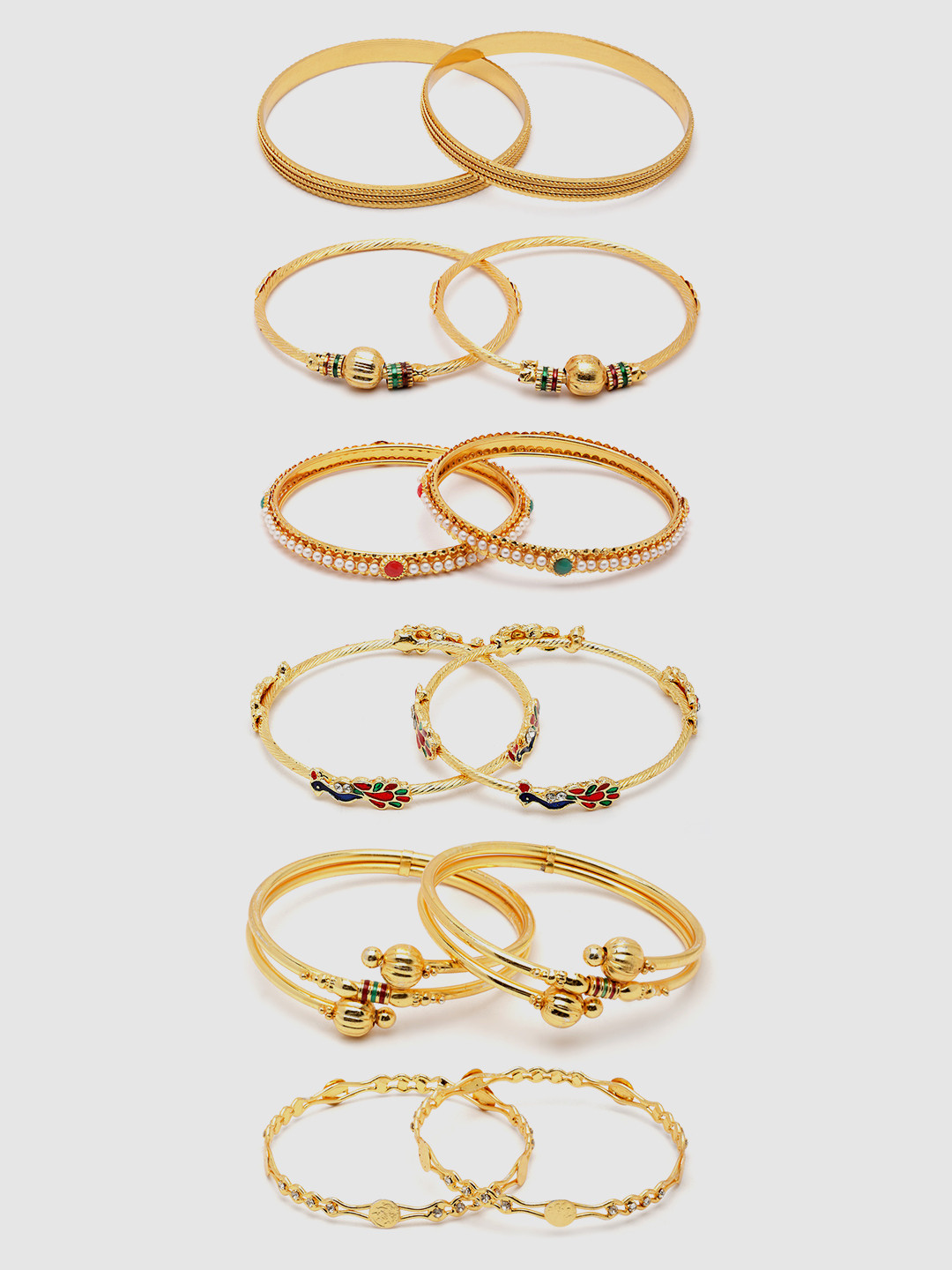 Aazeen Set Of 12 Gold-Plated & Artificial-Studded Bangles