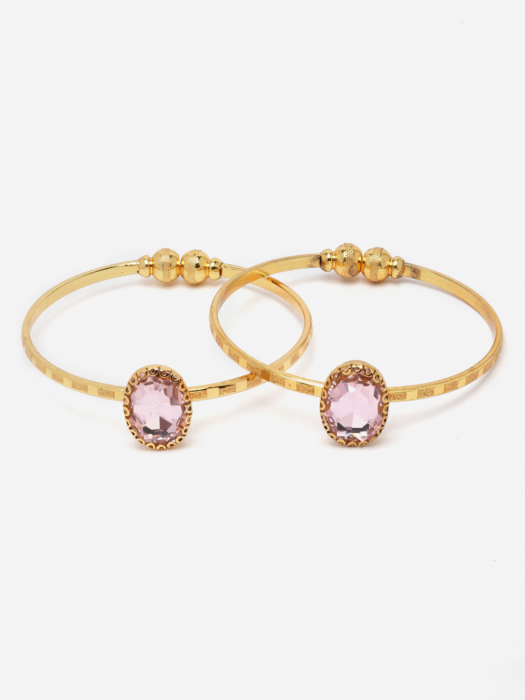 Aazeen 2Pcs Gold-Plated American Diamond Bangle Style Bracelets