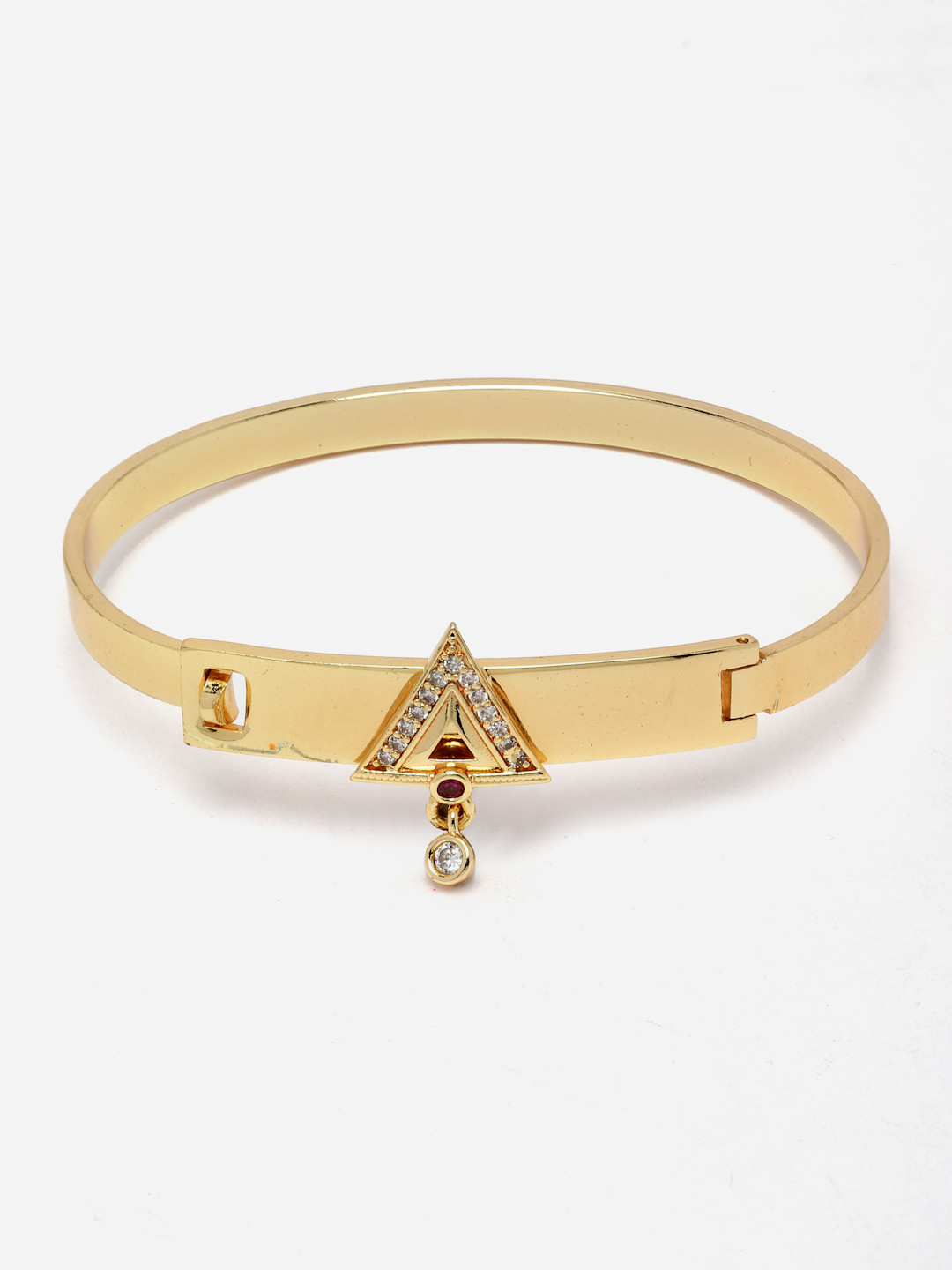 Aazeen Gold-Plated Triangle Shaped American Diamond Bangle-Style Bracelet