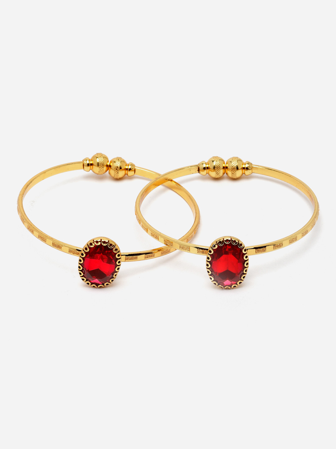 Aazeen Women Set Of 2 Gold-Plated American Diamond Kada Bracelet