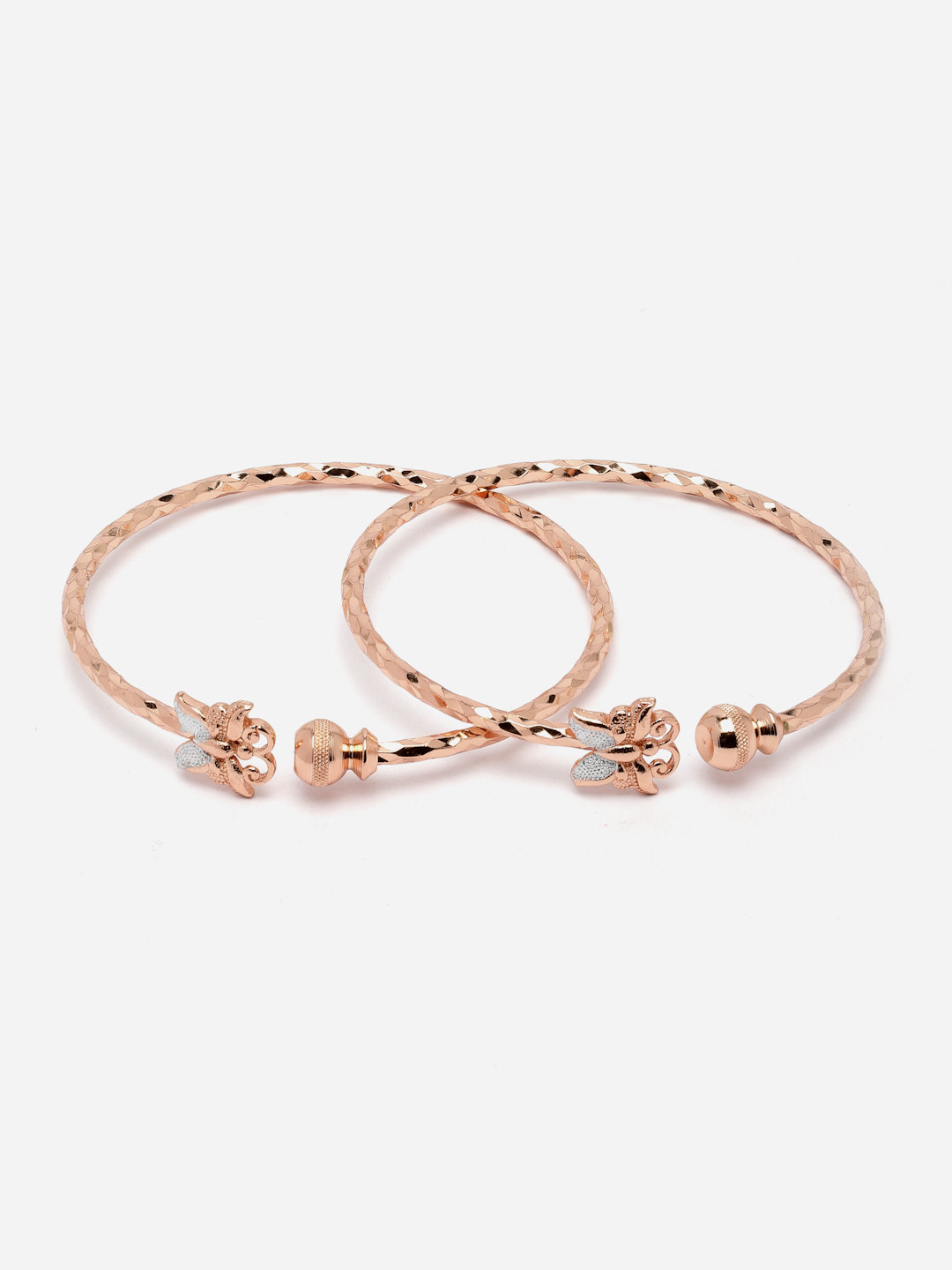 Aazeen Women Set Of 2 Rose Gold-Plated American Diamond Kada Bracelet