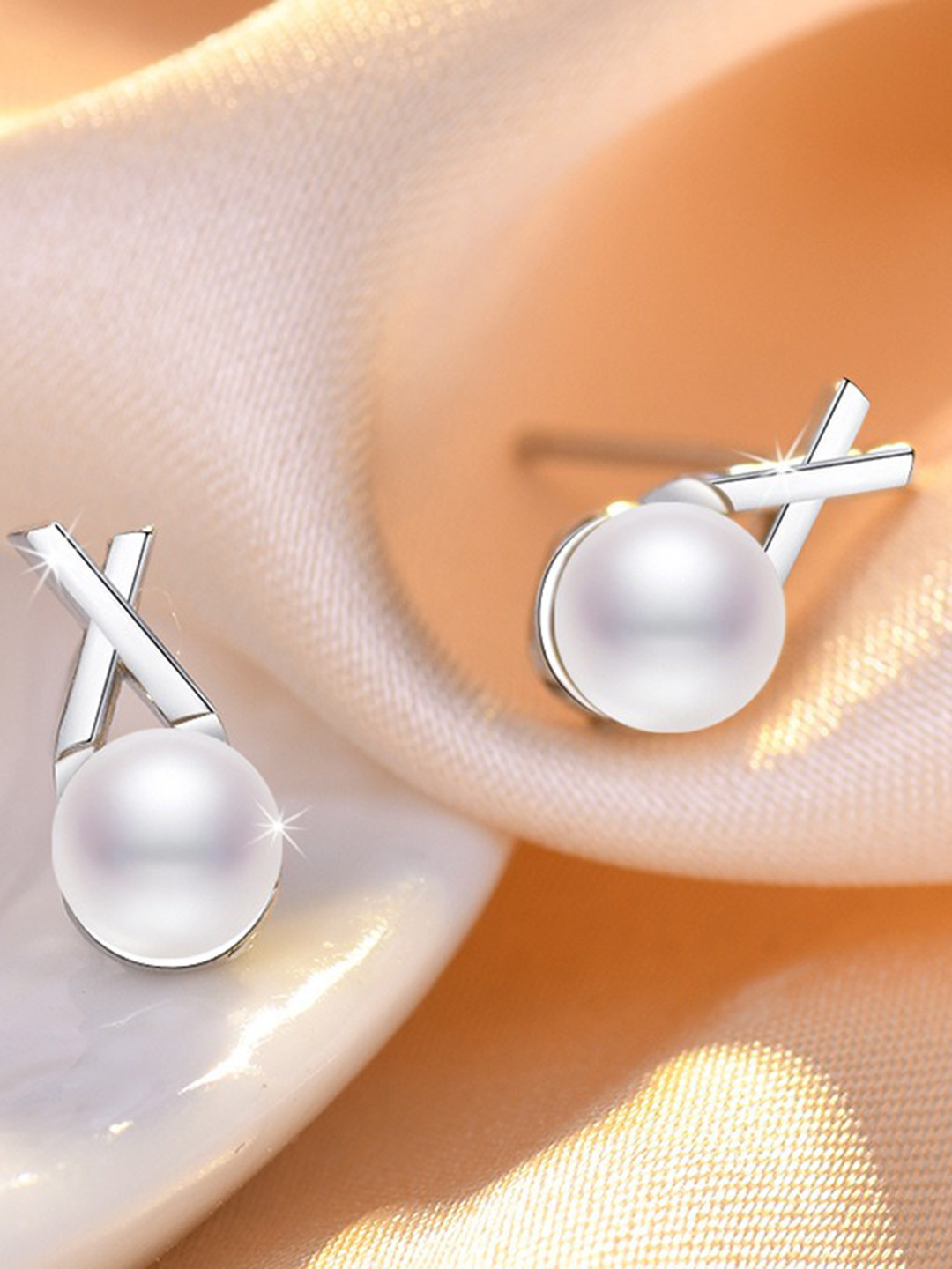 MYKI Silver-Plated Contemporary Pearl Studs Earrings
