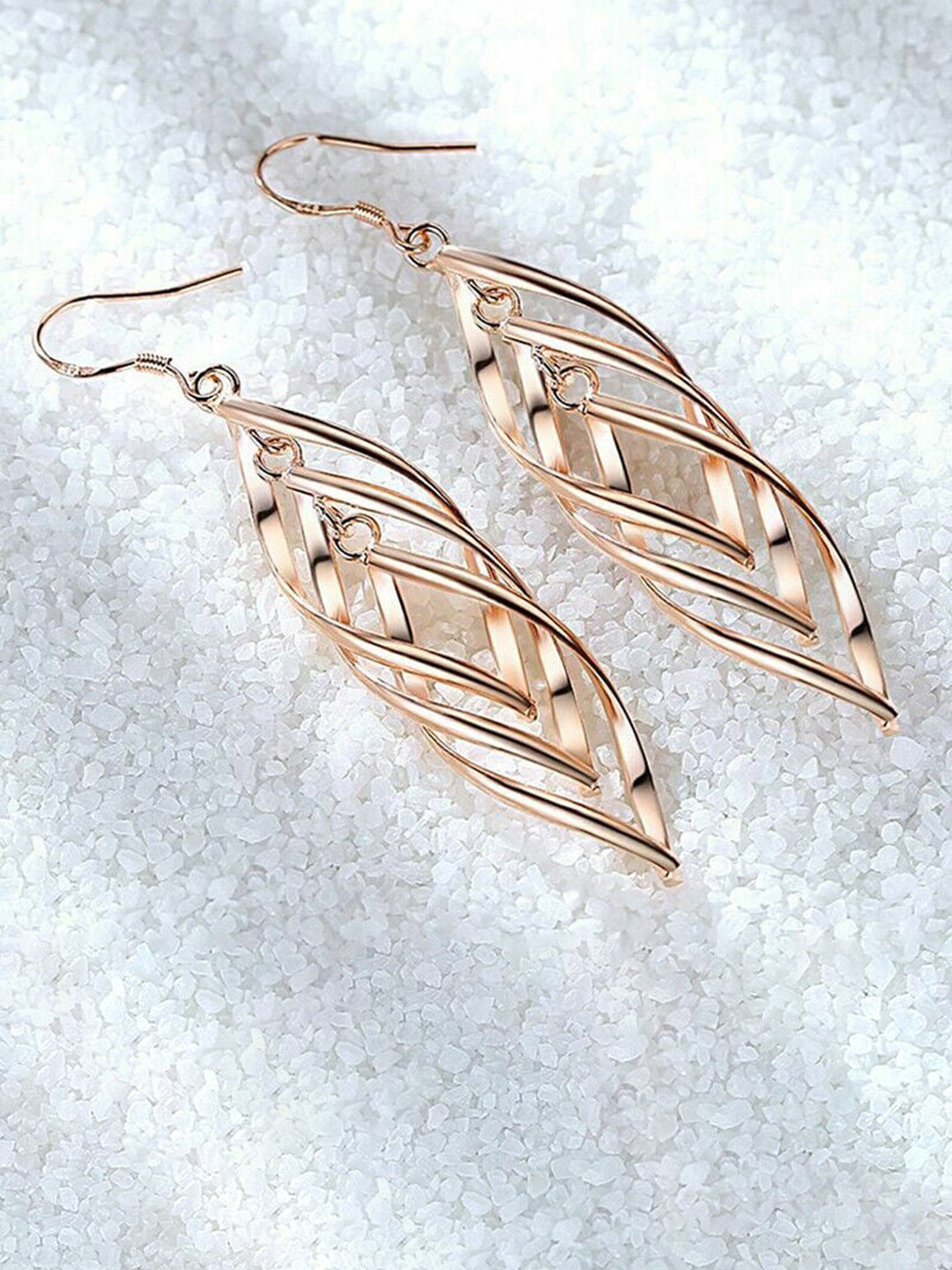 MYKI Rose-Gold-Plated Leaf Shaped Drop Earrings