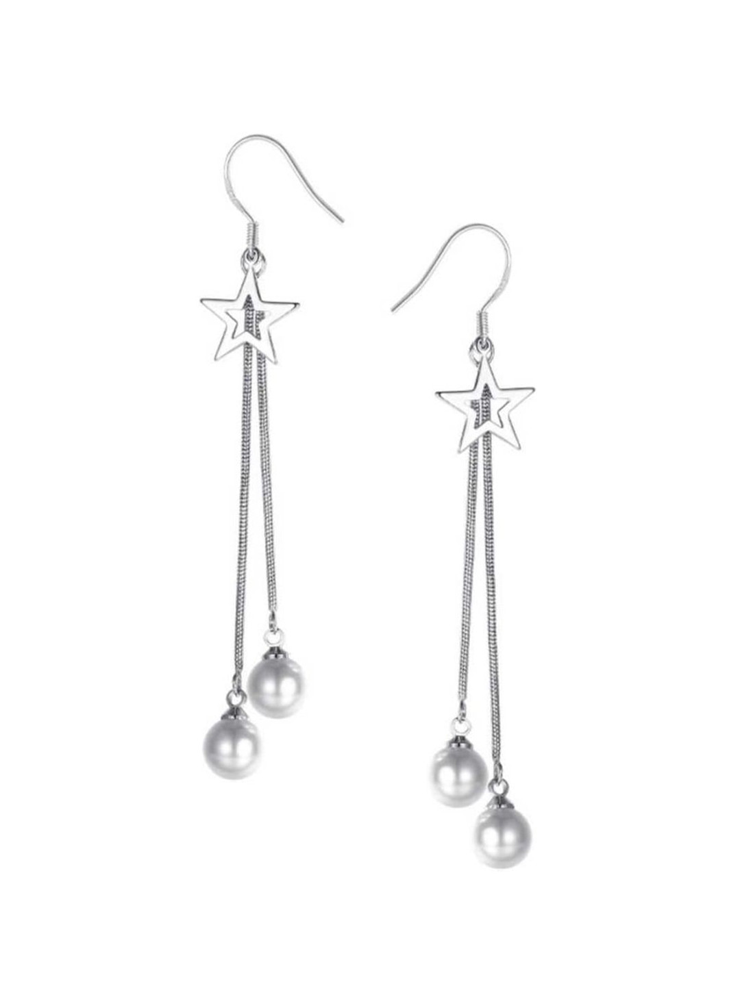 MYKI Silver-Plated Contemporary Star & Pearl Drop Earrings