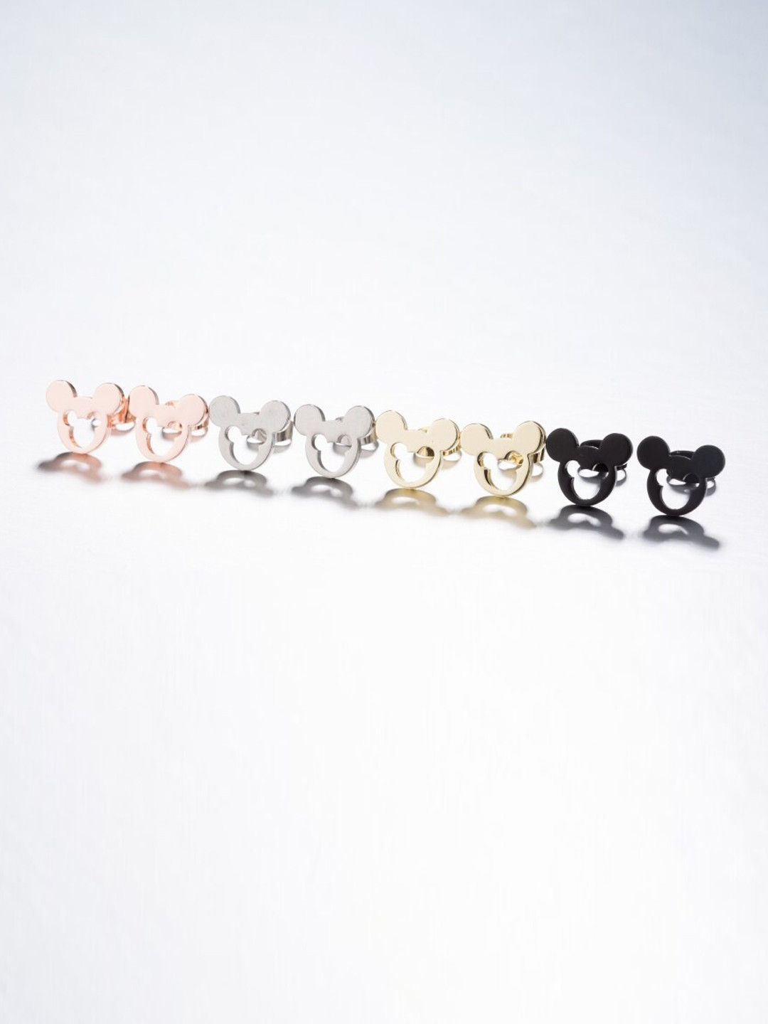 MYKI 4Pcs Gold-Rose Gold-Silver-Plated Contemporary Mickey Mouse Studs Earrings