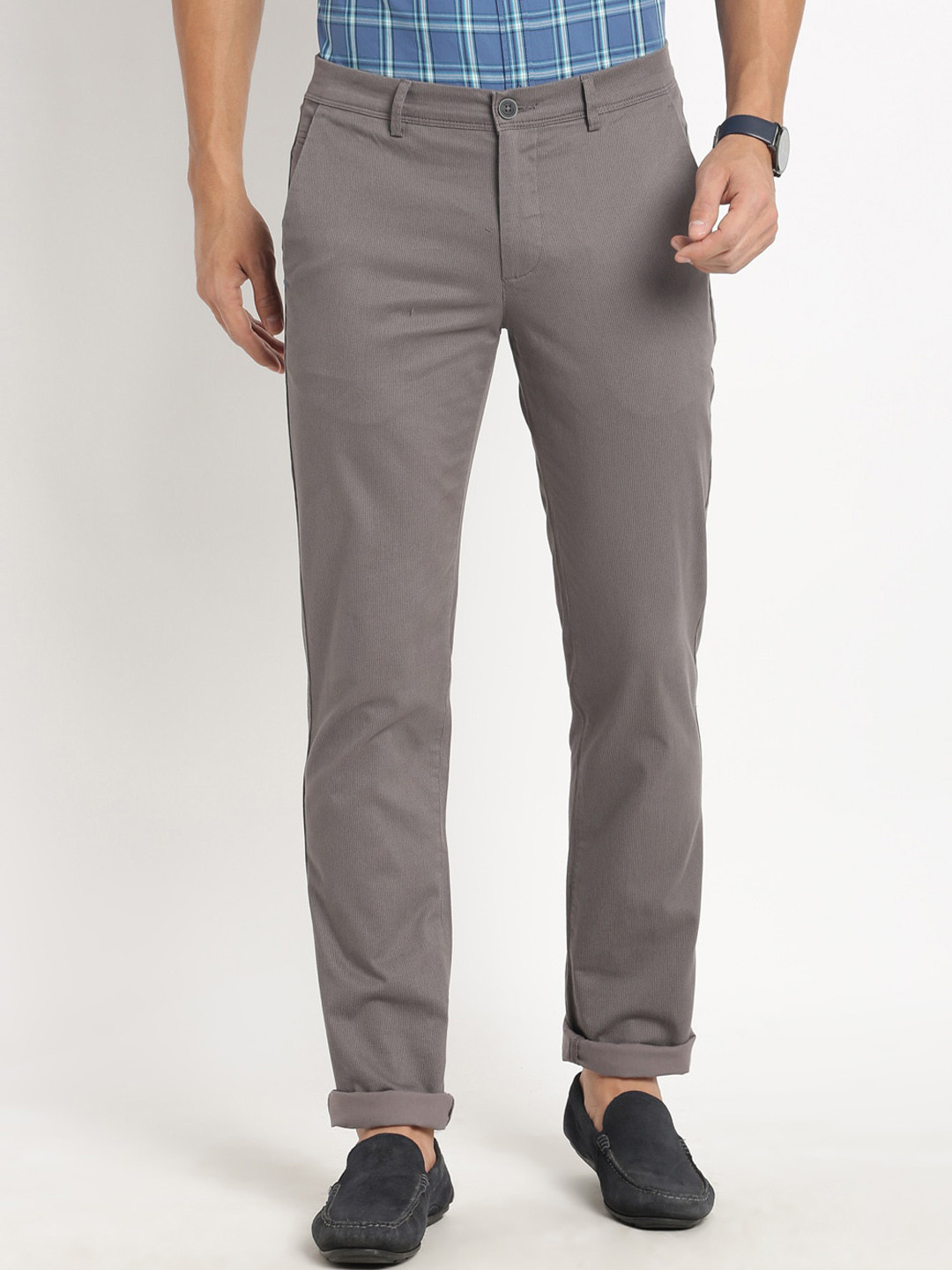 Turtle Men Grey Relaxed Tapered Fit Stretchable Formal Trousers