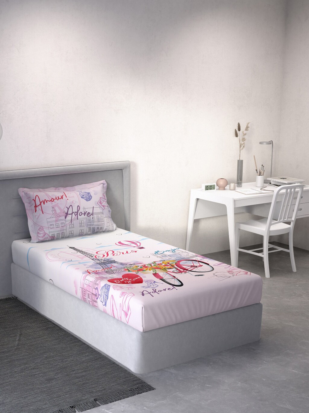 DDecor Kids Cartoon Characters 140 TC Cotton Single Bedsheet with 1 Pillow Cover