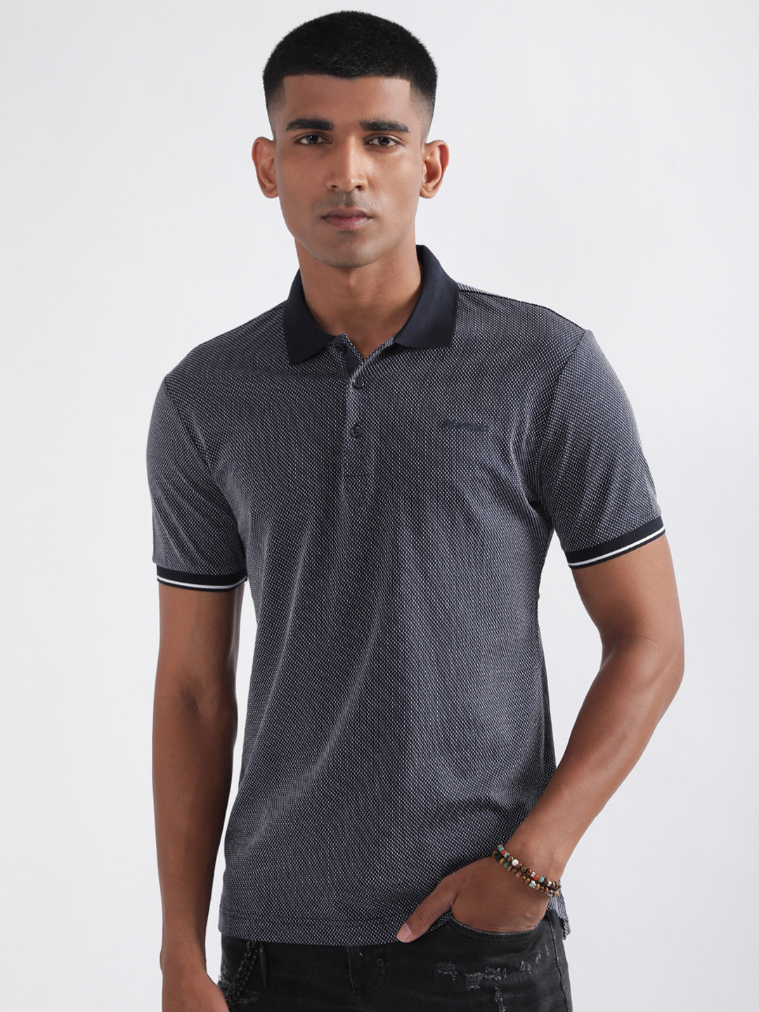 Antony Morato Men Self Design Polo Collar Slim Fit T-shirt