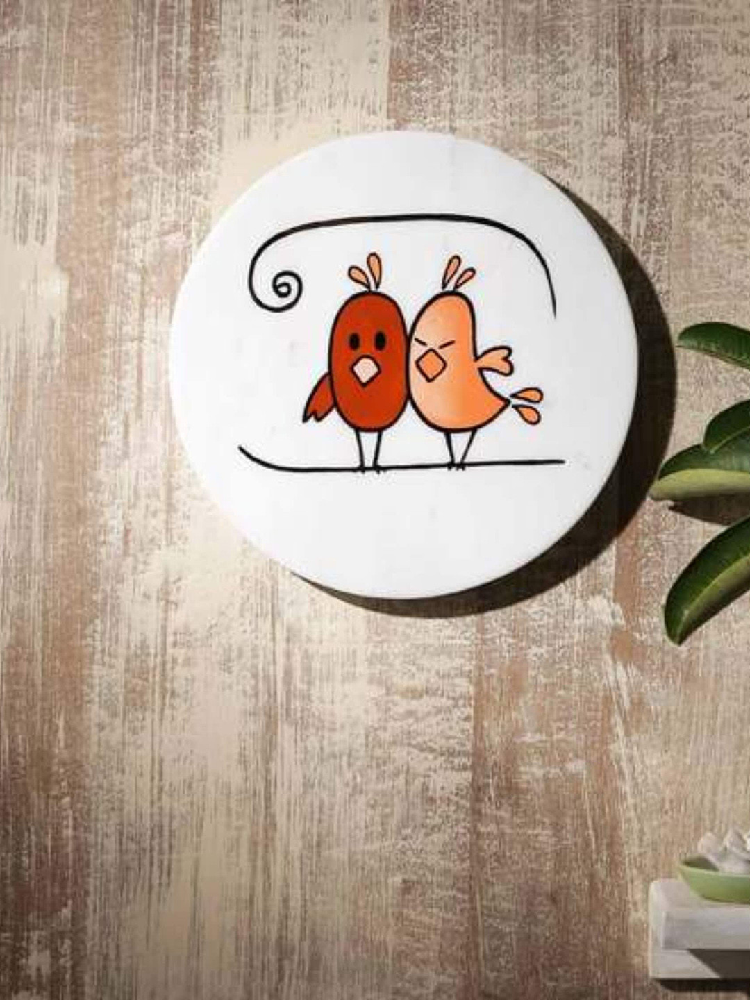 POSH-N-PLUSH Kiddy Birds MDF Wall Round Paintings Wall Art - 8x8In