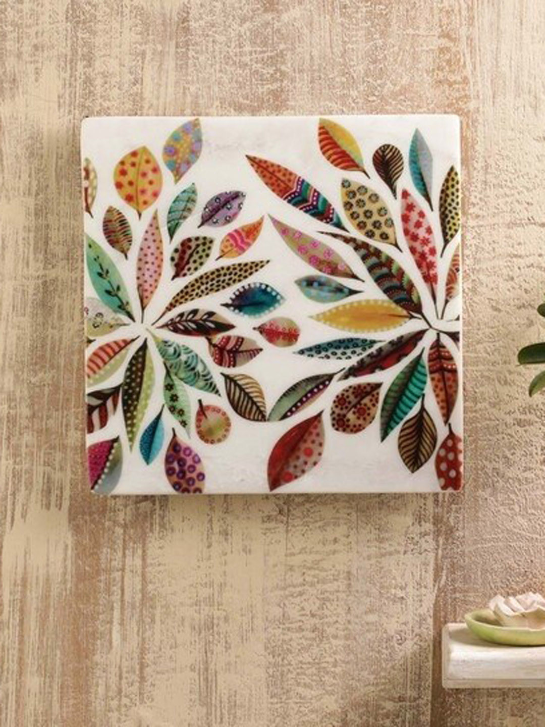 POSH-N-PLUSH Marble White & Green Floral Bloom Wall Art