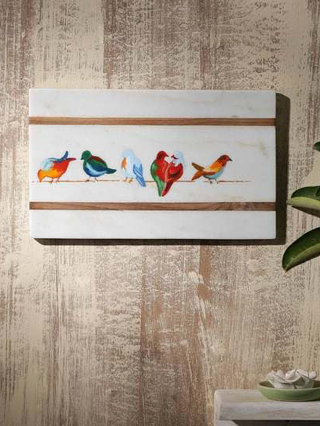 POSH-N-PLUSH White & Red Printed Marble Wall Art