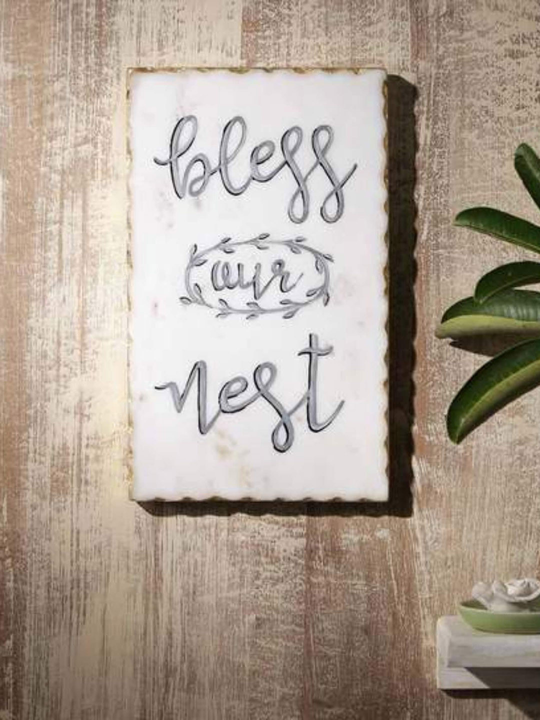 POSH-N-PLUSH White & Grey Printed Marble Wall Art