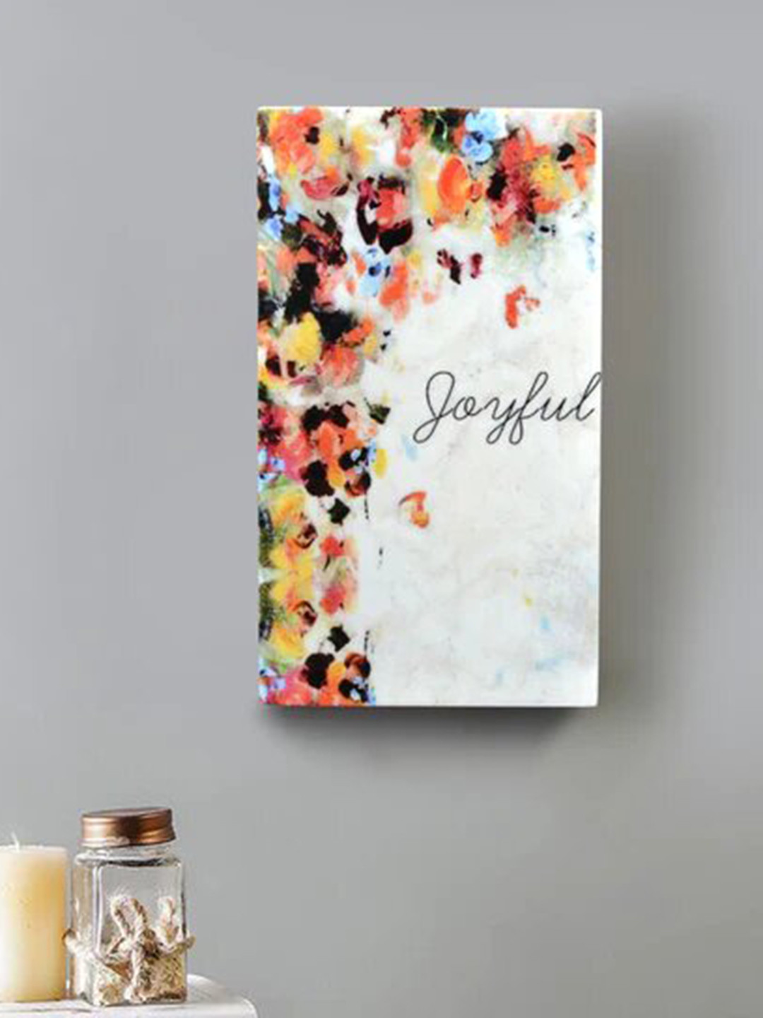 POSH-N-PLUSH White & Orange Printed Marble Wall Art