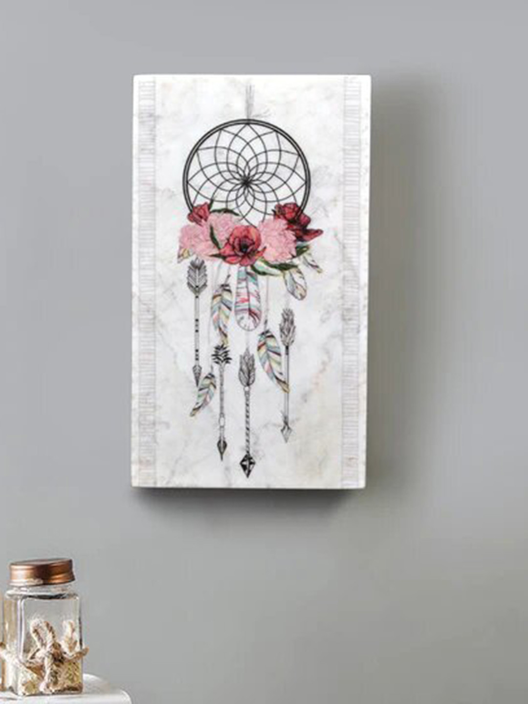 POSH-N-PLUSH White & Pink Printed Marble Wall Art