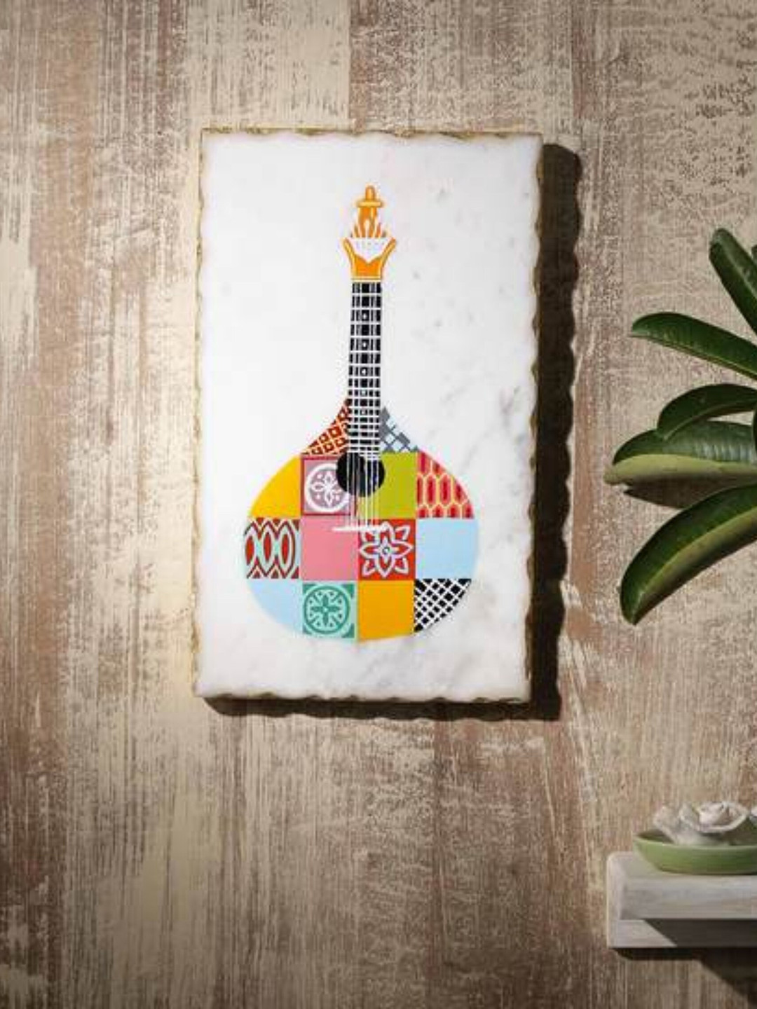 POSH-N-PLUSH White & Red Printed Marble Wall Art