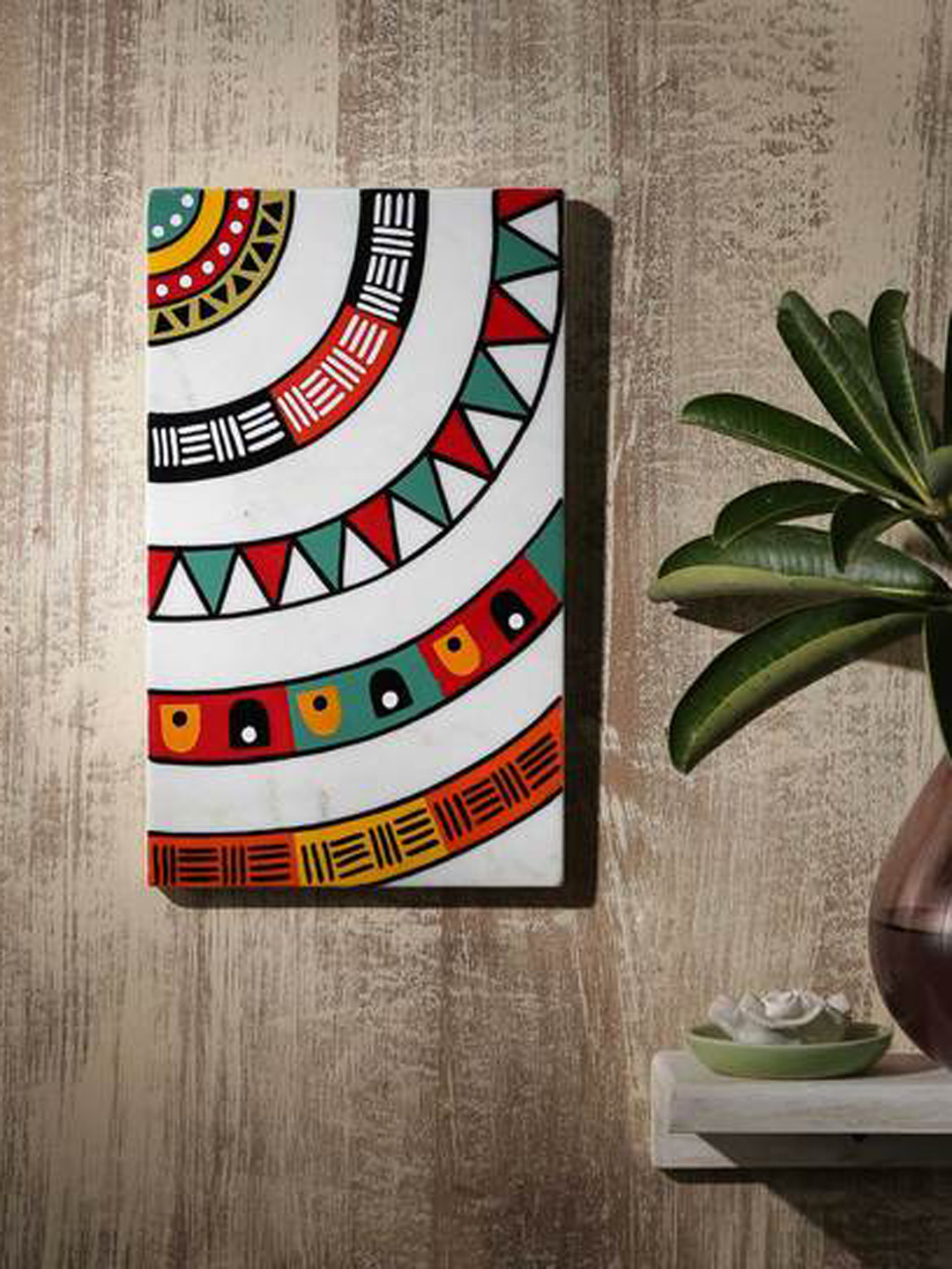 POSH-N-PLUSH White & Red Printed Marble Wall Art