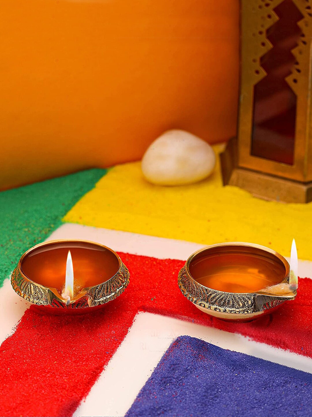 TIED RIBBONS Antique 2 Pieces Gold-Toned Textured Brass Diyas