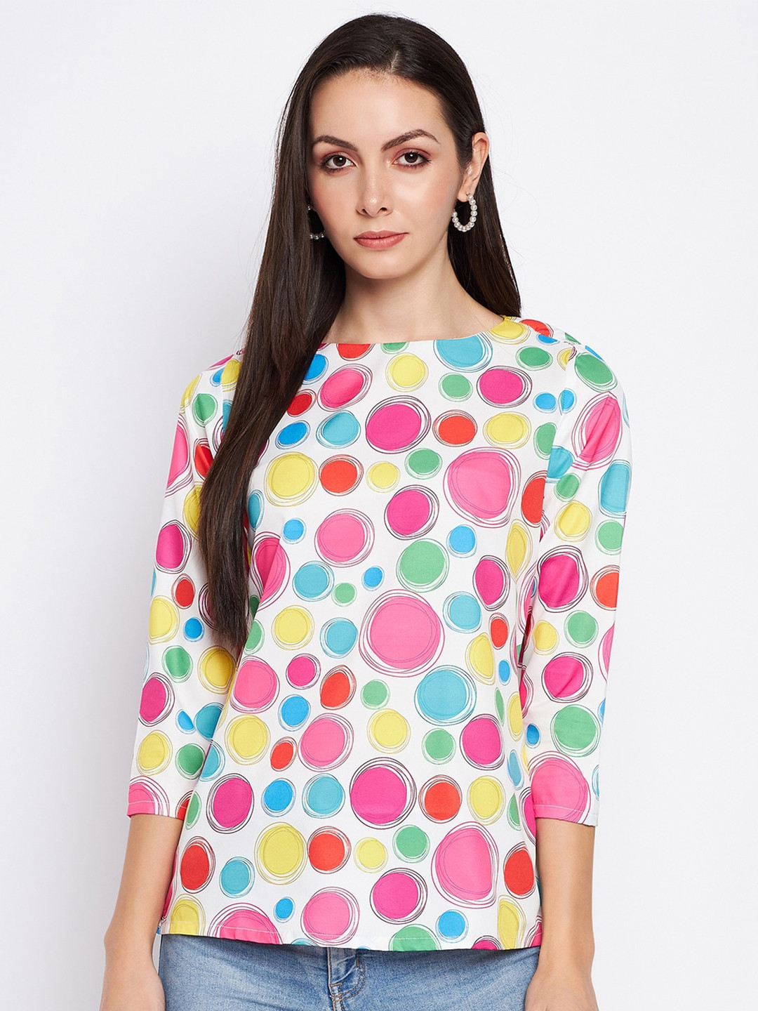 BRINNS Geometric Printed Boat Neck Top