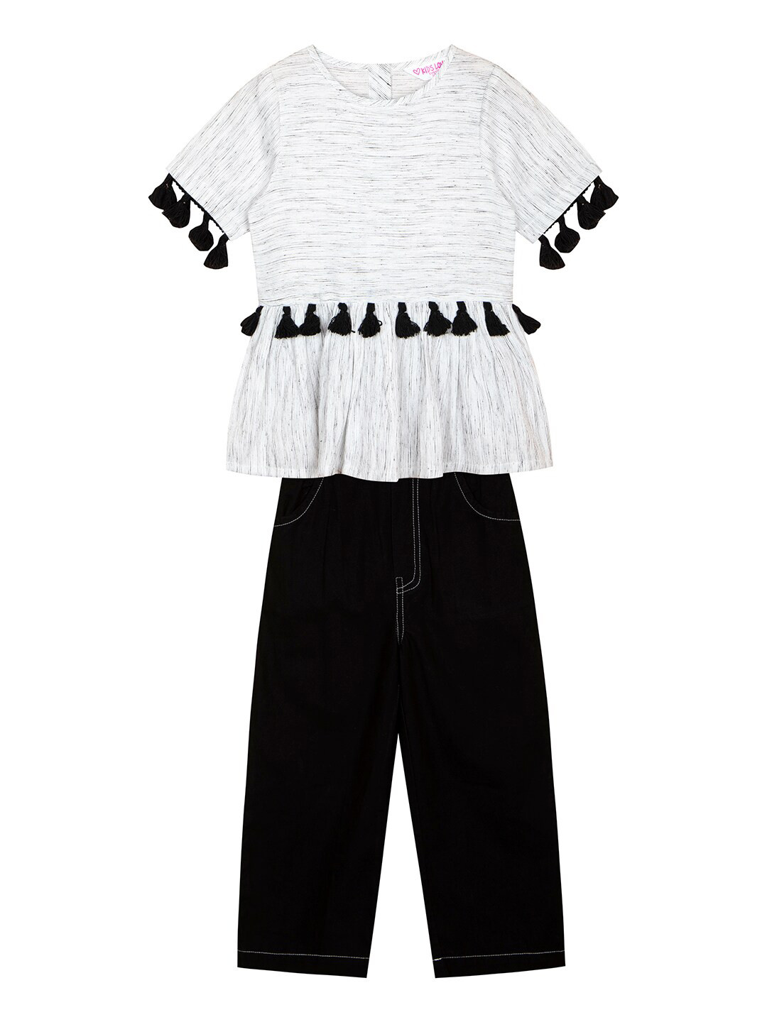 Budding Bees Girls Self Design Pure Cotton Top With Trousers Set