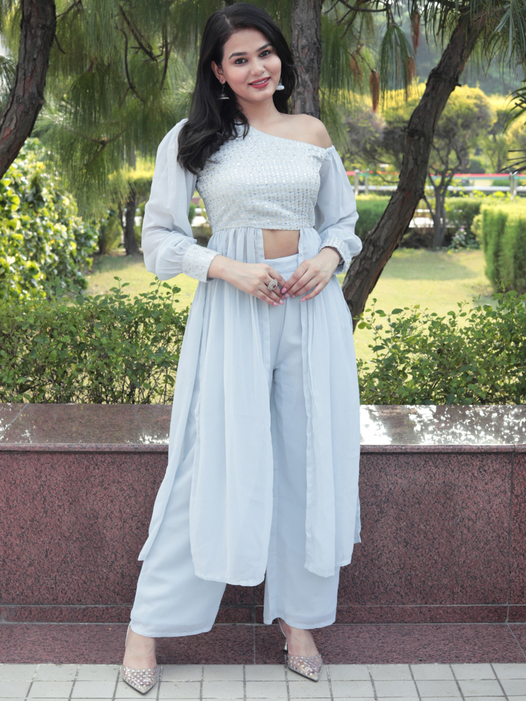 Libas Embellished One Shoulder Tunic With Palazzos