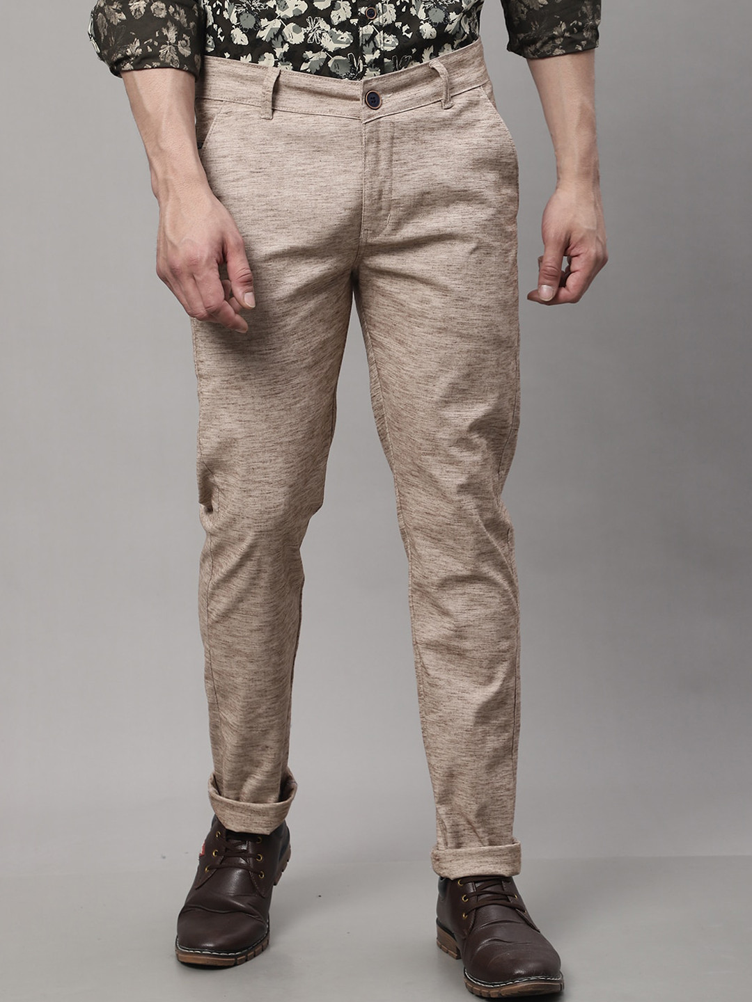 Majestic Man Smart Self Designed Mid Rise Slim Fit Trousers