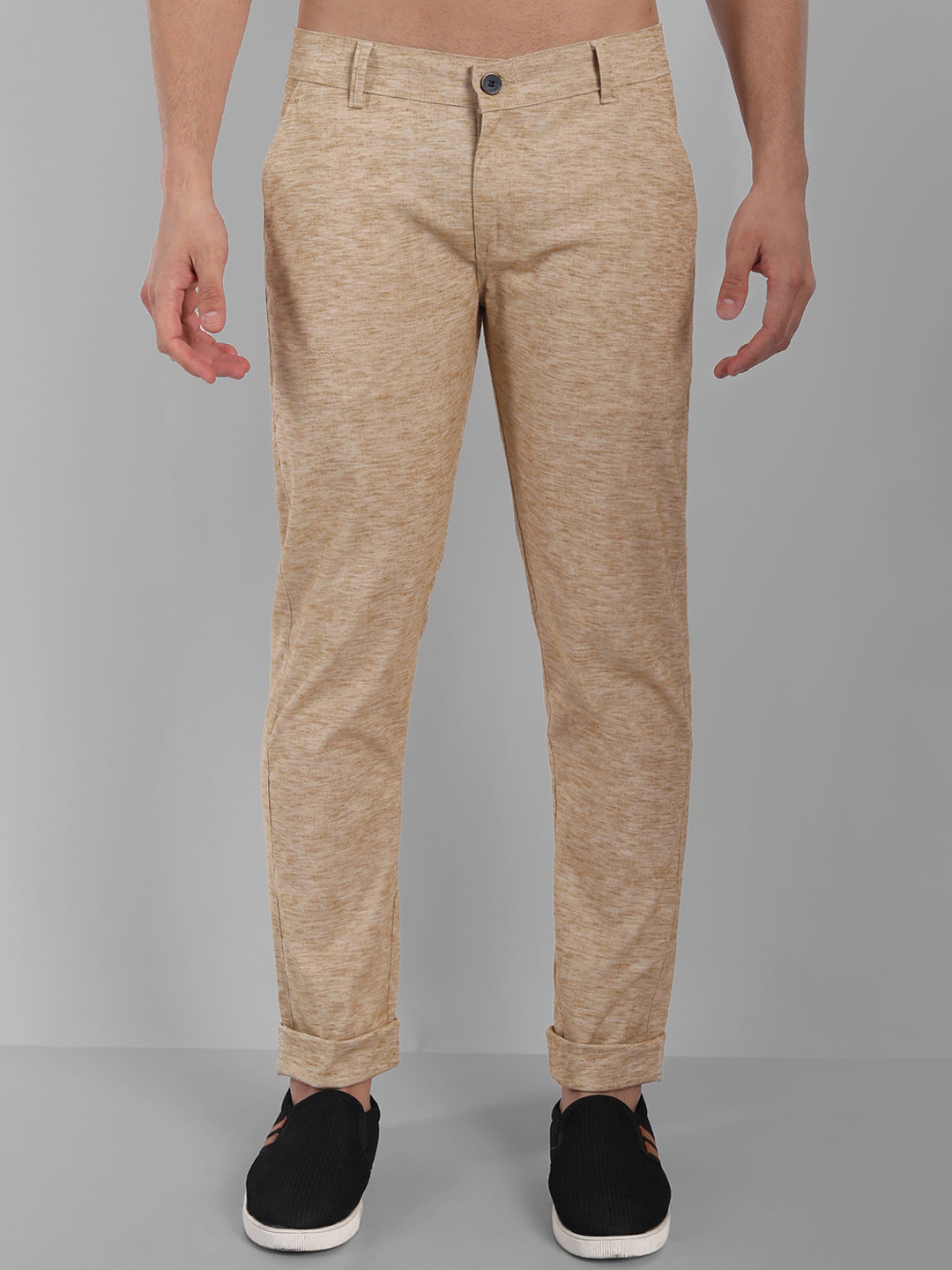 Majestic Man Smart Self Designed Mid Rise Slim Fit Trousers