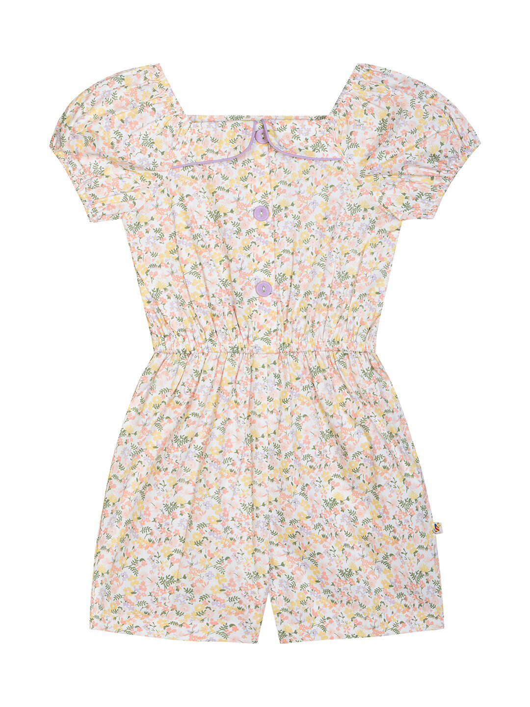 Budding Bees Girls Floral Printed Puff Sleeves Cotton Play Jumpsuit