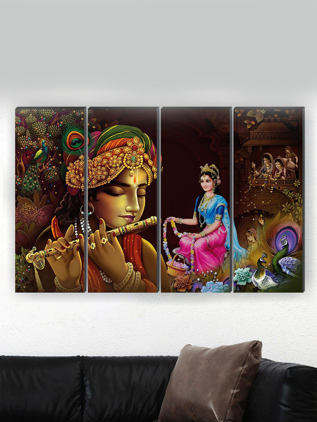 SAF 4-Pcs Black & Golden Radha Krishna Printed Framed Wall Painting