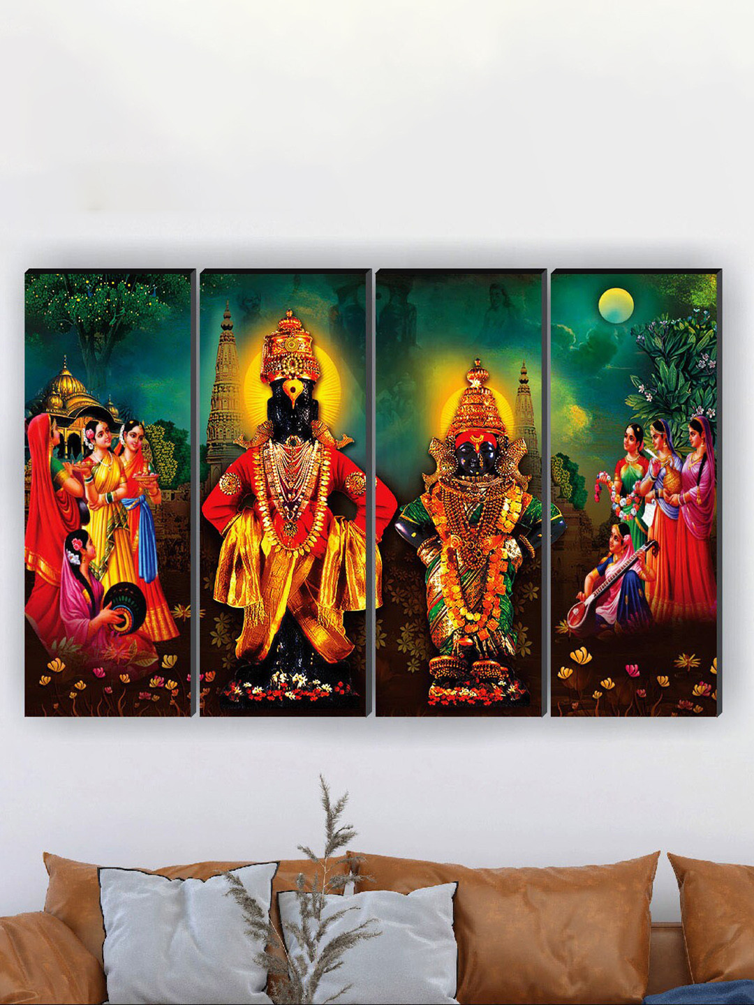 SAF Vishnu Darbar Religious Wood 4 Piece Wall Rectangle Paintings Wall Art -18x 24In