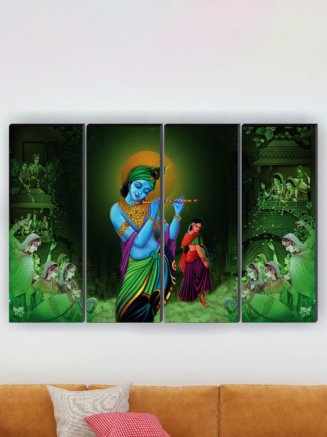 SAF 4 Piece Radha Krishna Printed Rectangle Paintings Wall Art -24x18In