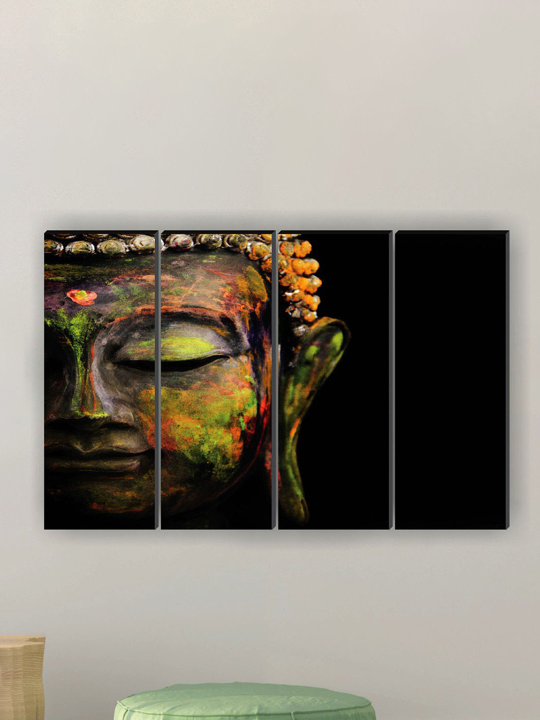 SAF 4-Pcs Black & Green Buddha Printed Framed Wall Painting