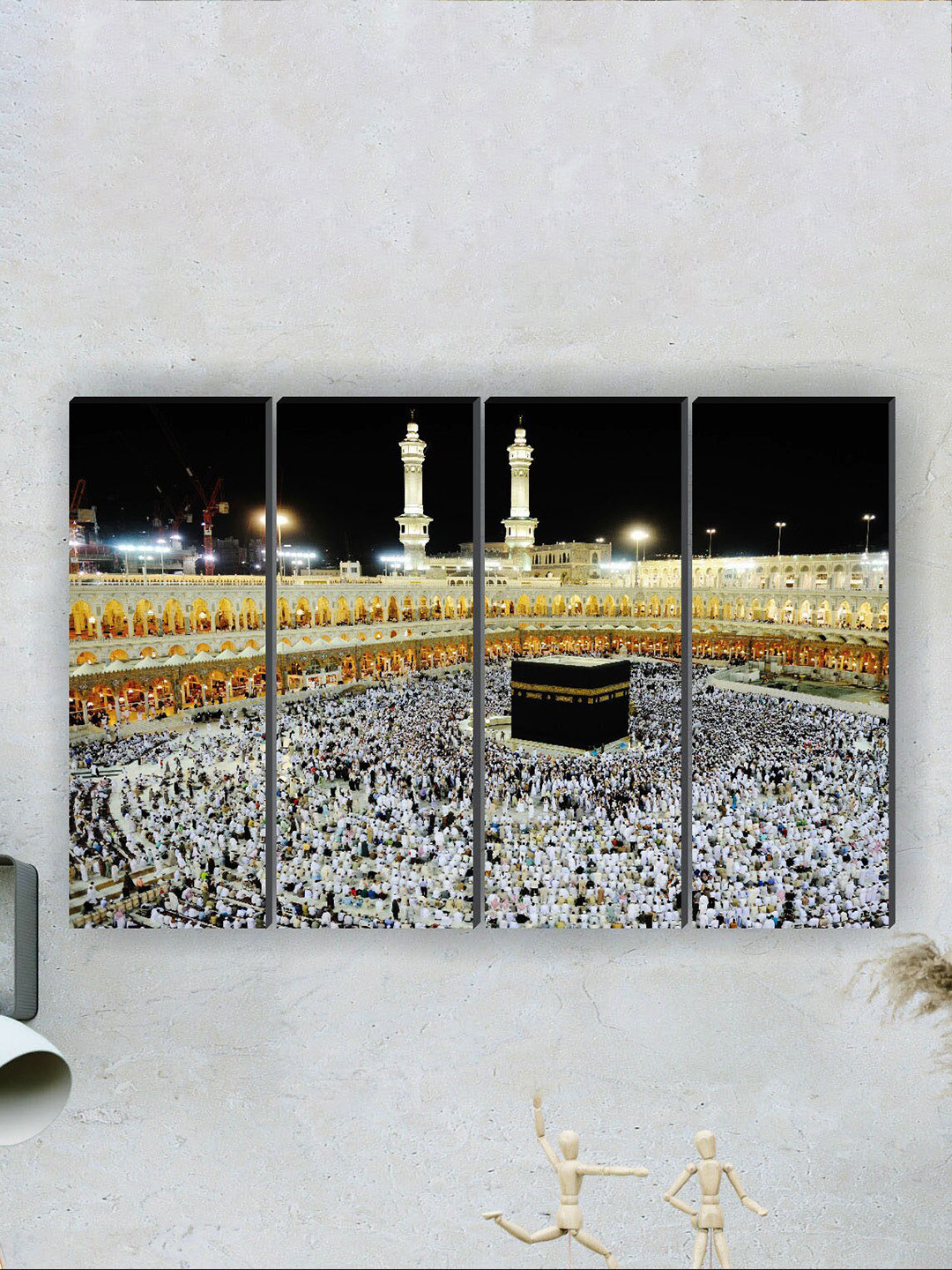 SAF Makka Madina Islamic Wood 4 Piece Wall Rectangle Paintings Wall Art -24 x 18In