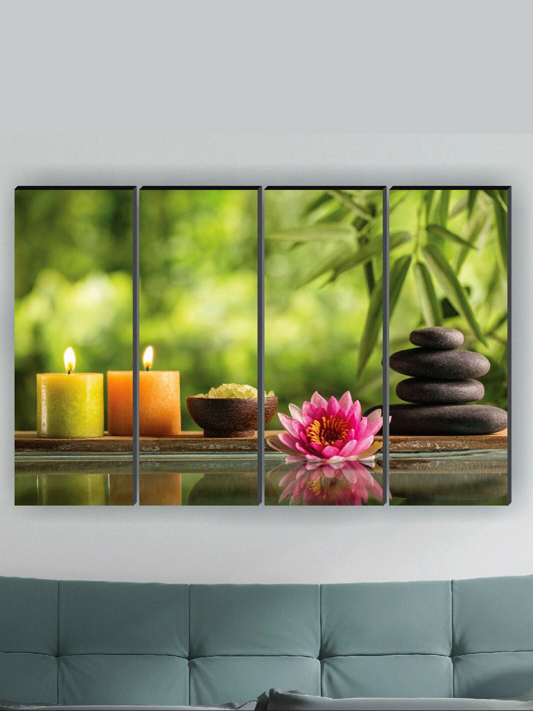 SAF 4-Psc Green Bamboo Printed Wall Art