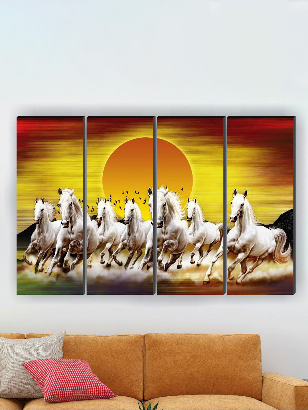 SAF Seven Running Canvas 4 Piece Wall Rectangle Paintings Wall Art -18 x 24In