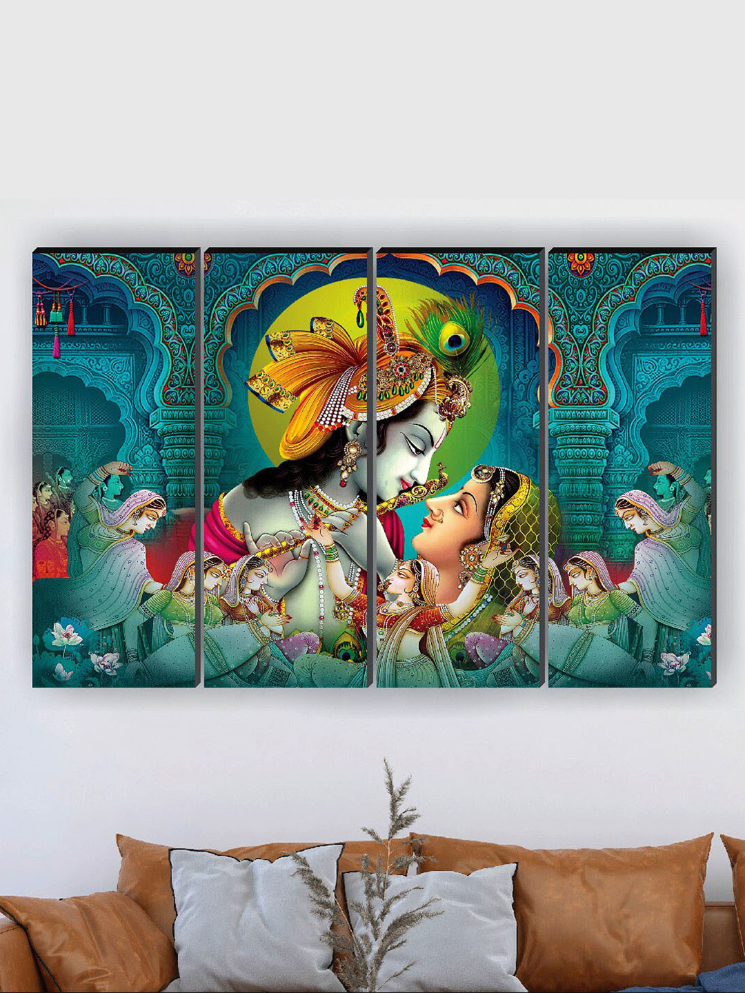 SAF 4-Pc Blue & Green Radha Krishna Printed Framed Wall Art