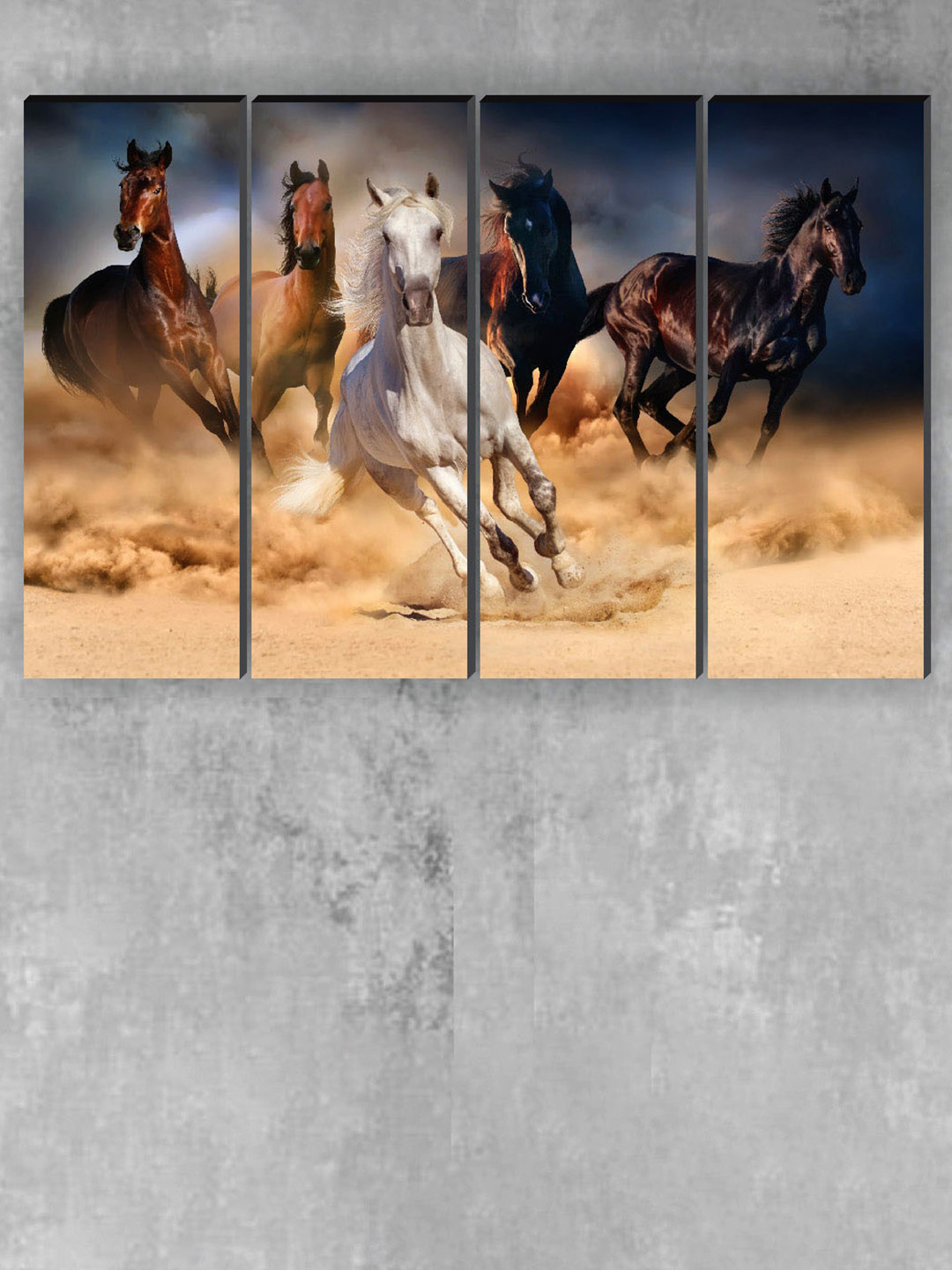 SAF Cream & White 4-Pieces Seven Running Horses Printed Wall Art