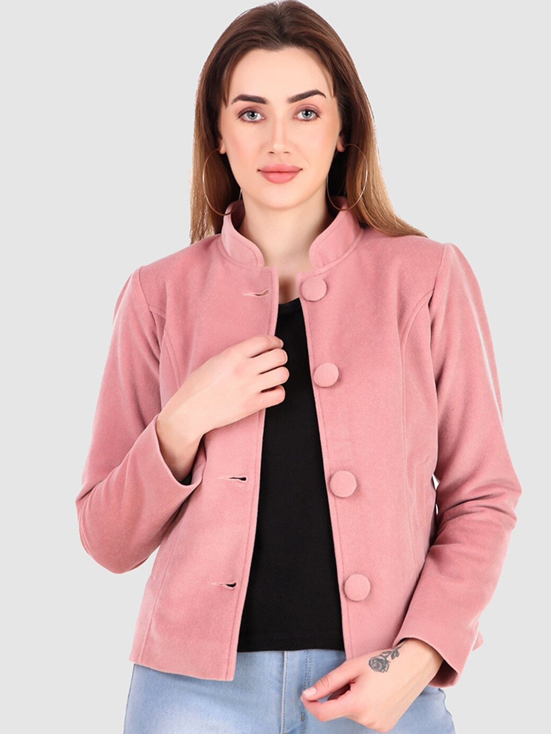 Leather Retail Stand Collar Lightweight Crop Tailored Jacket