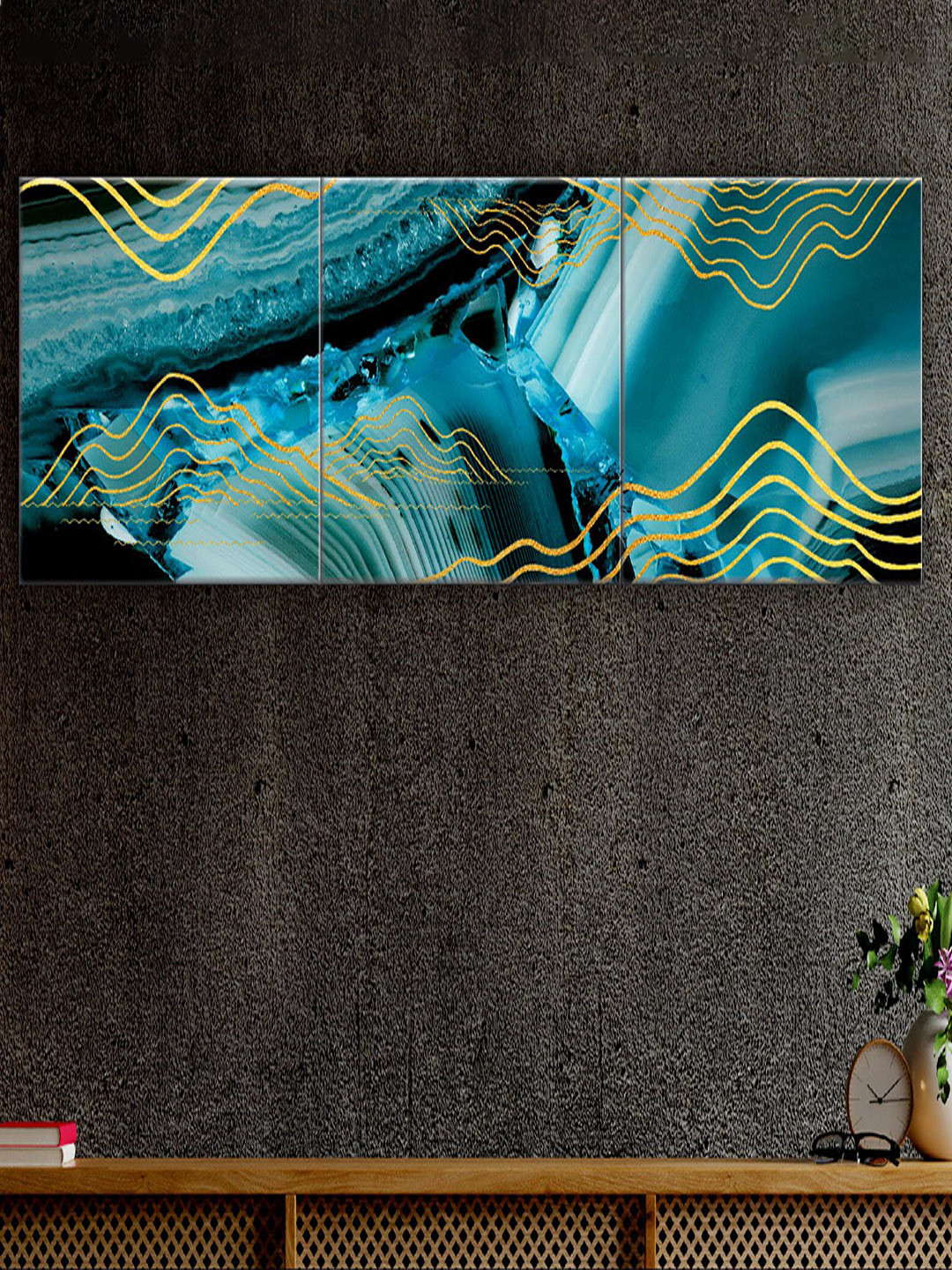 SAF Green & Gold 3 Pieces Painted Wall Art