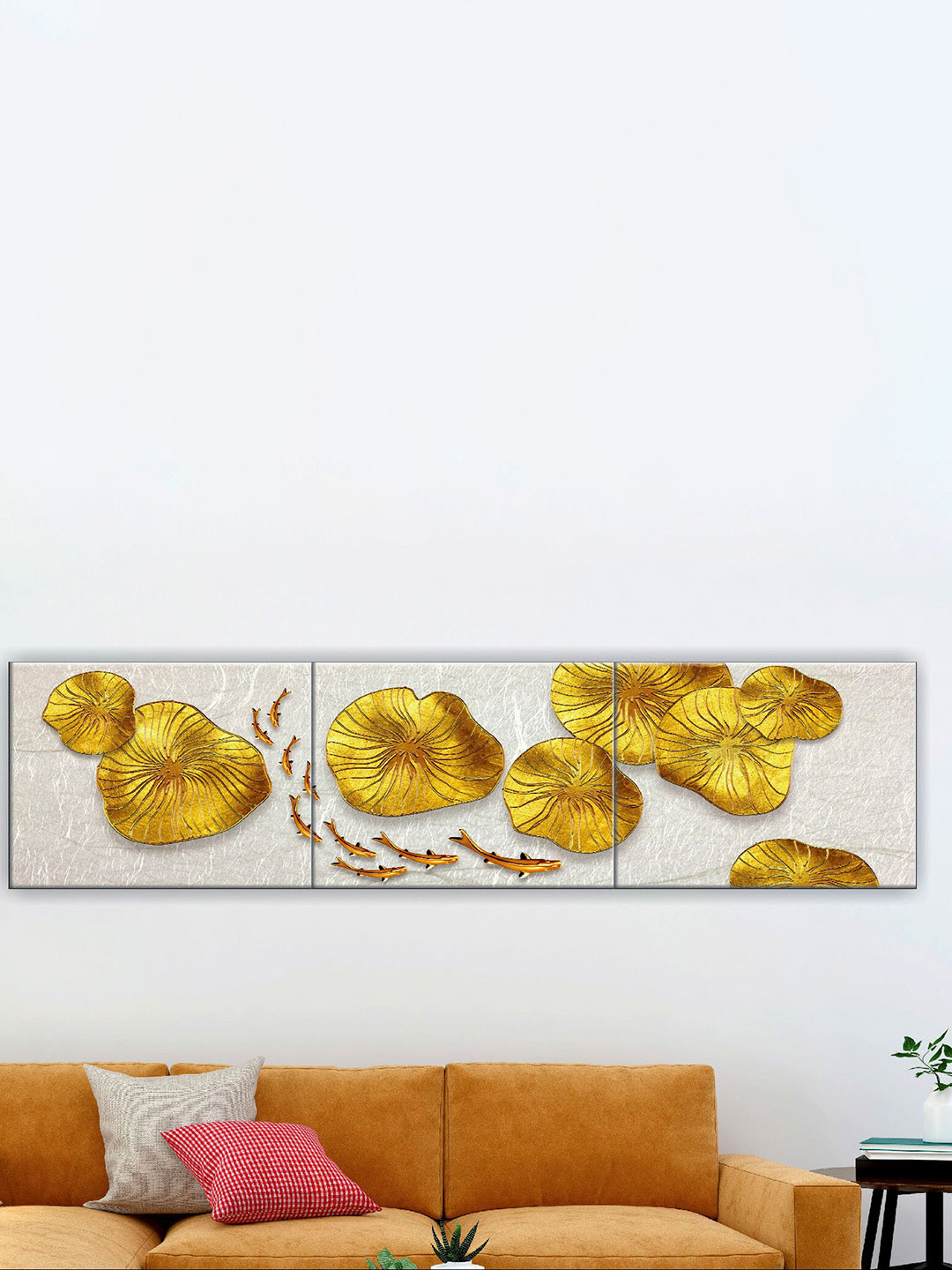 SAF 3 Pieces Grey & Gold Modern Art Painting Wall Art