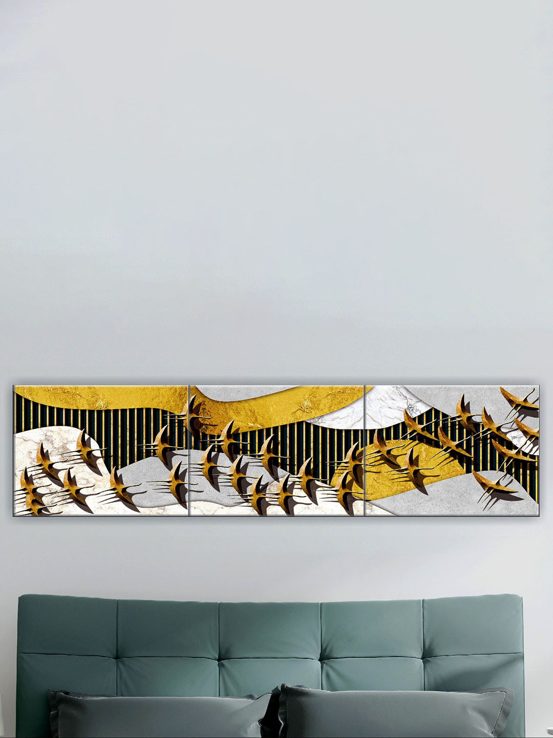 SAF Wood 3 Piece Wall Rectangle Paintings Wall Art -36 x 9 In