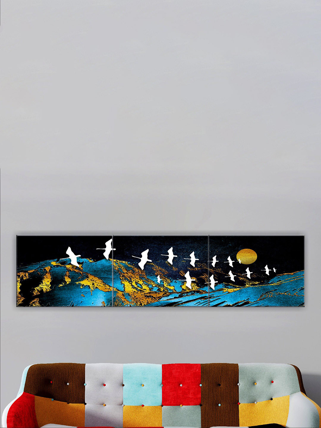 SAF Wood 3 Piece Wall Rectangle Paintings Wall Art - 9 x 36 In
