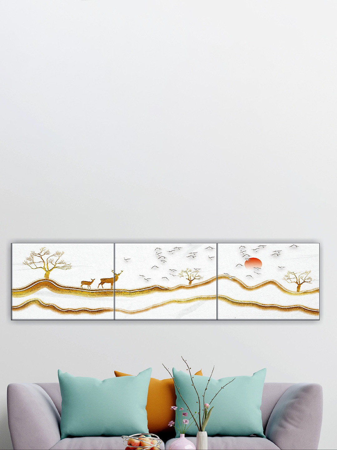 SAF Modern Art Wood 3 Pcs Wall Rectangle Paintings Wall Art -36x9In