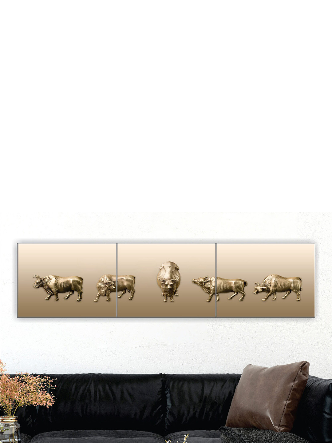 SAF Beige & Brown 3 Pieces Modern Art Abstract Painting Wall Arts