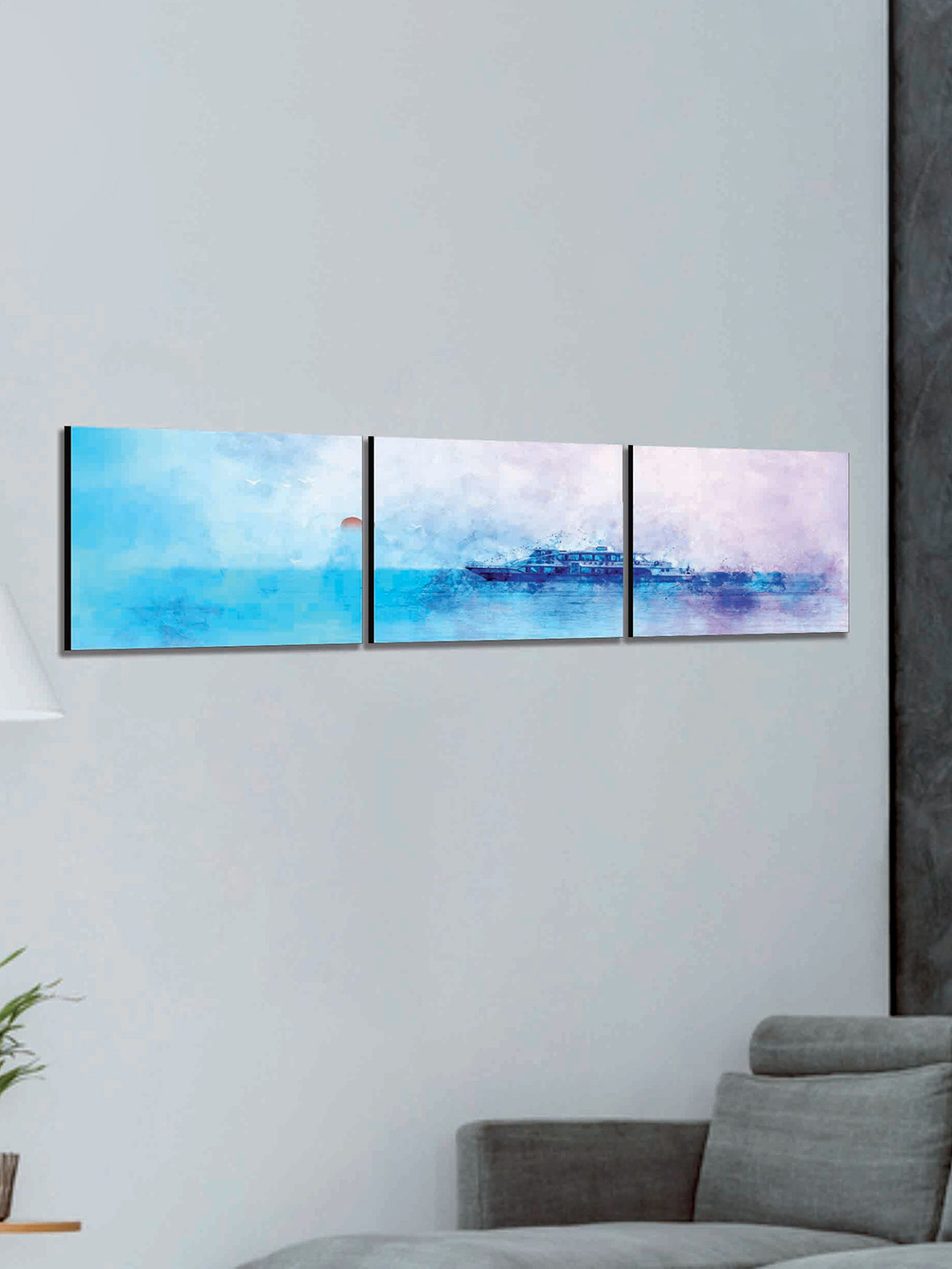 SAF Blue & White 3 Pieces Modern Art Abstract Painting Wall Arts